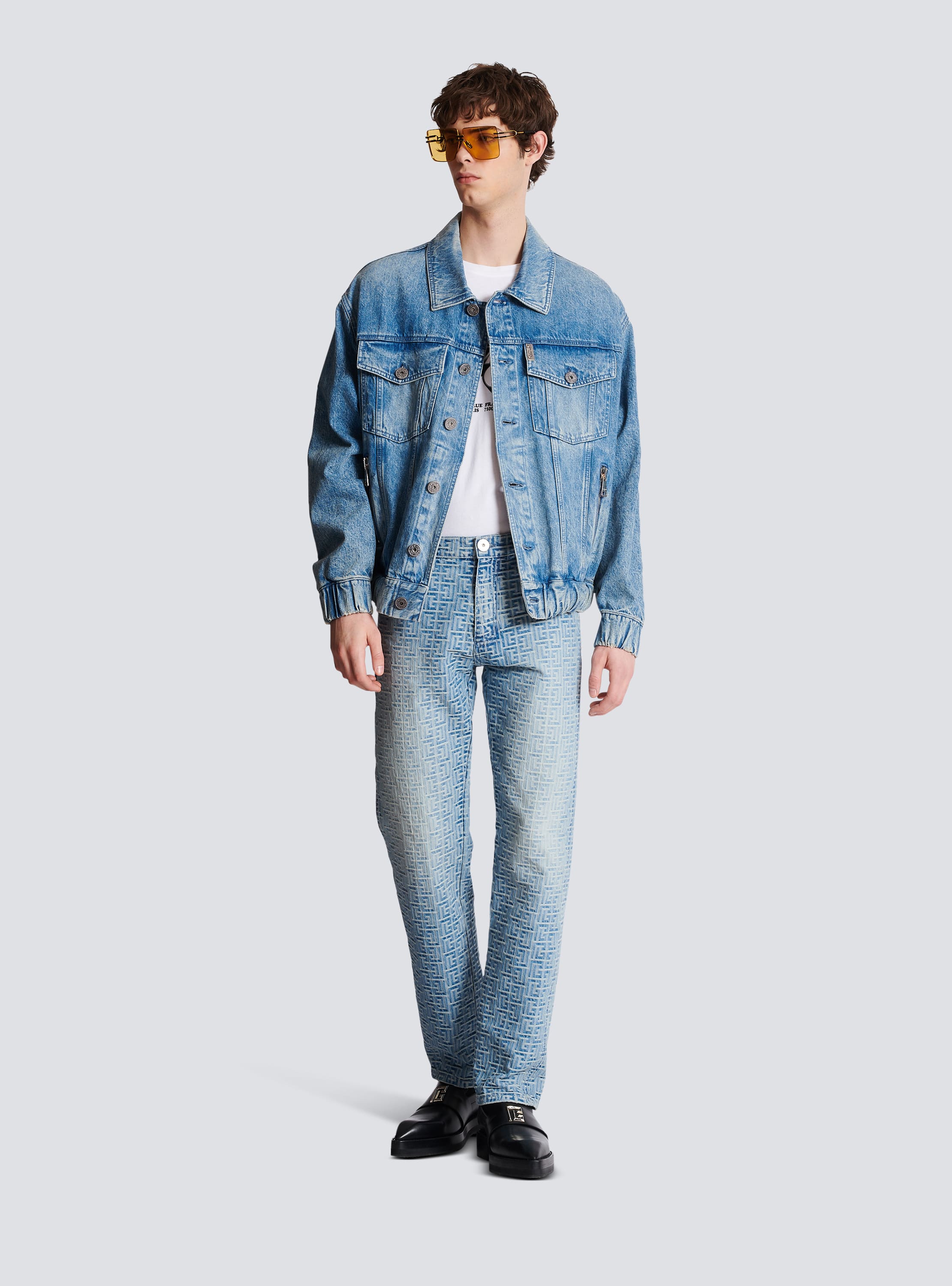 Balmain Monogram Denim Jacket in Blue for Men