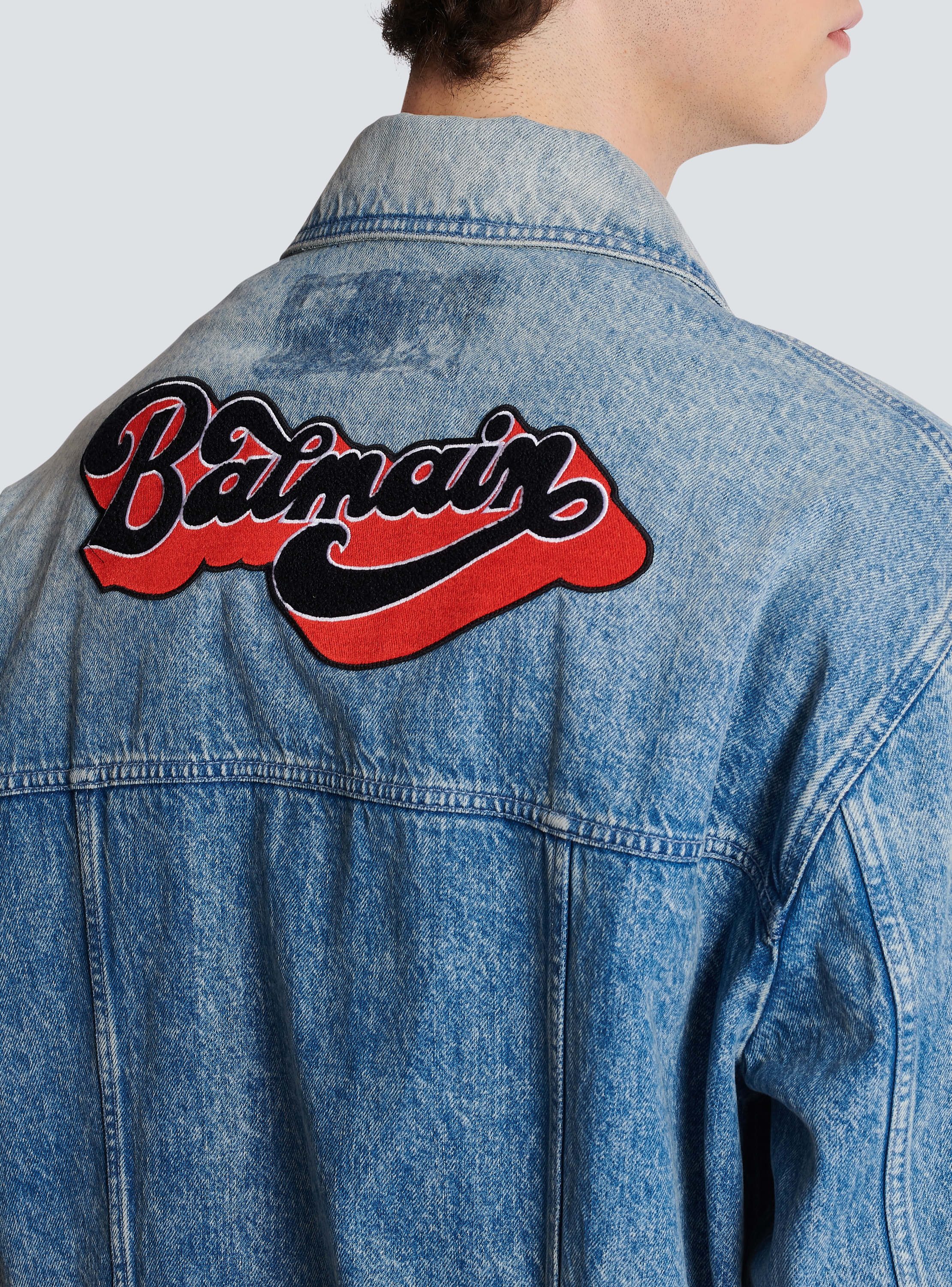 Balmain Blue Monogram Denim Jacket - Men from Brother2Brother UK