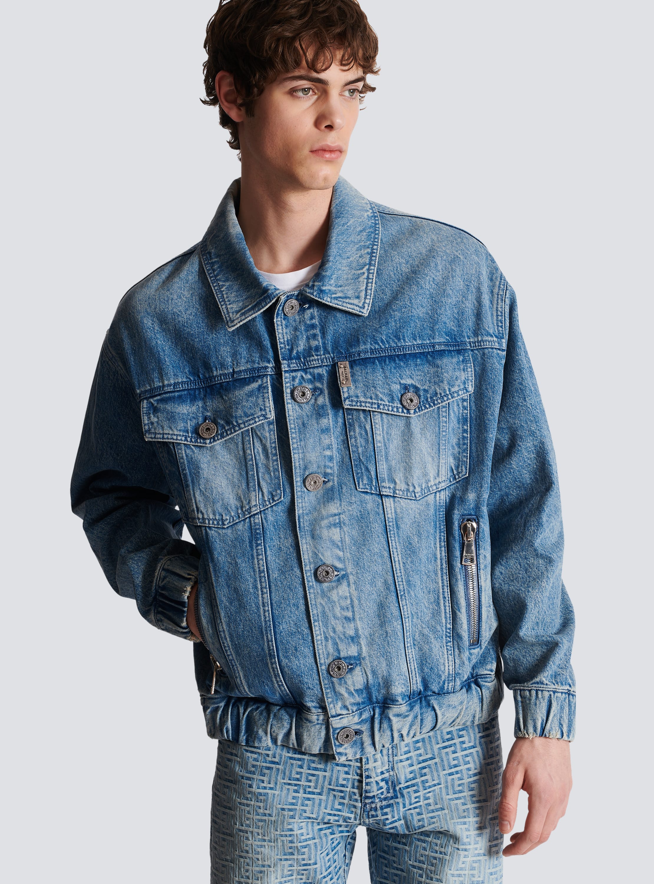 Balmain Men's Denim Jacket with Monogram