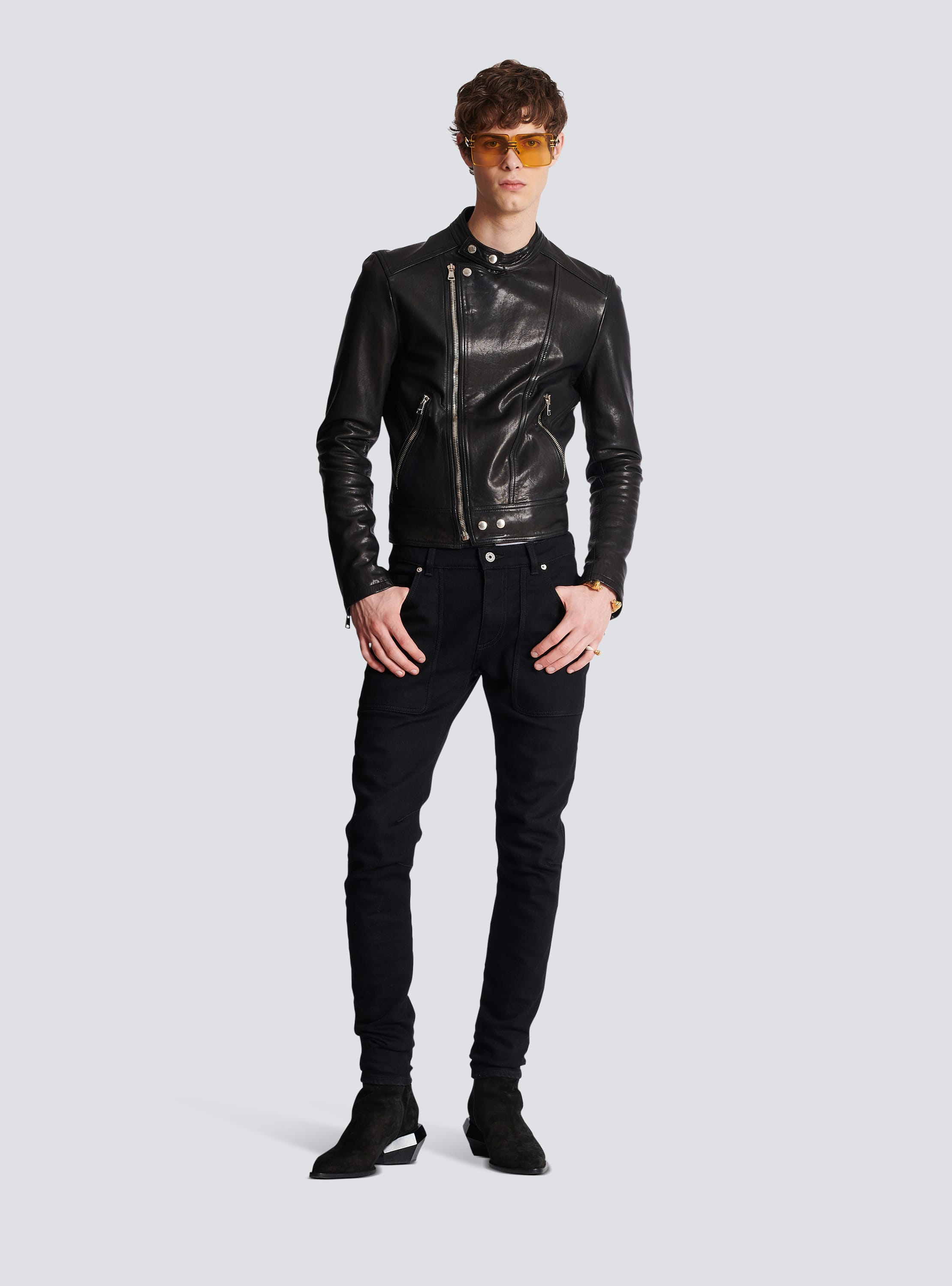 Giacca biker in pelle con zip