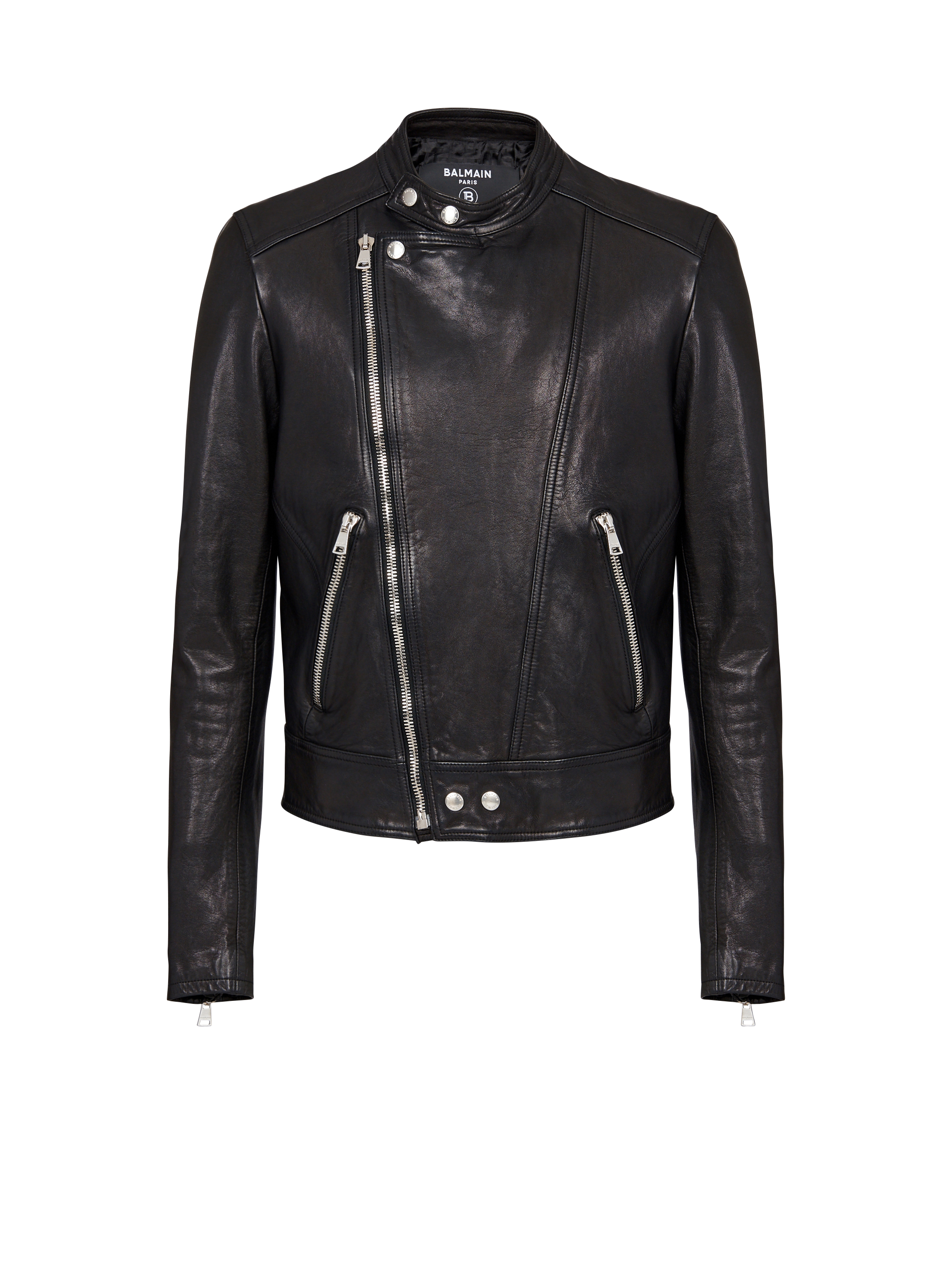 Zipped leather biker jacket black - | BALMAIN