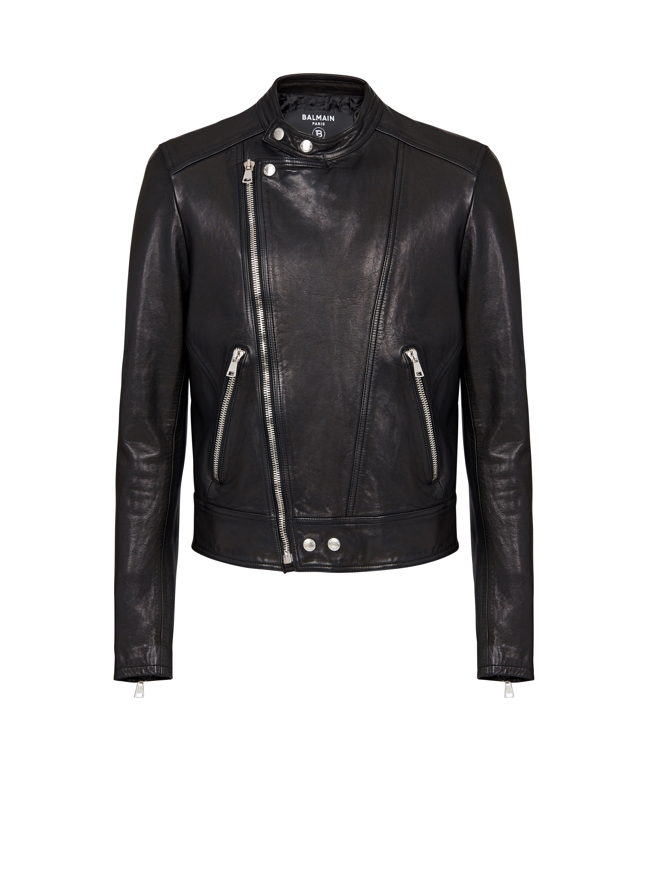 Veste biker en cuir zippée