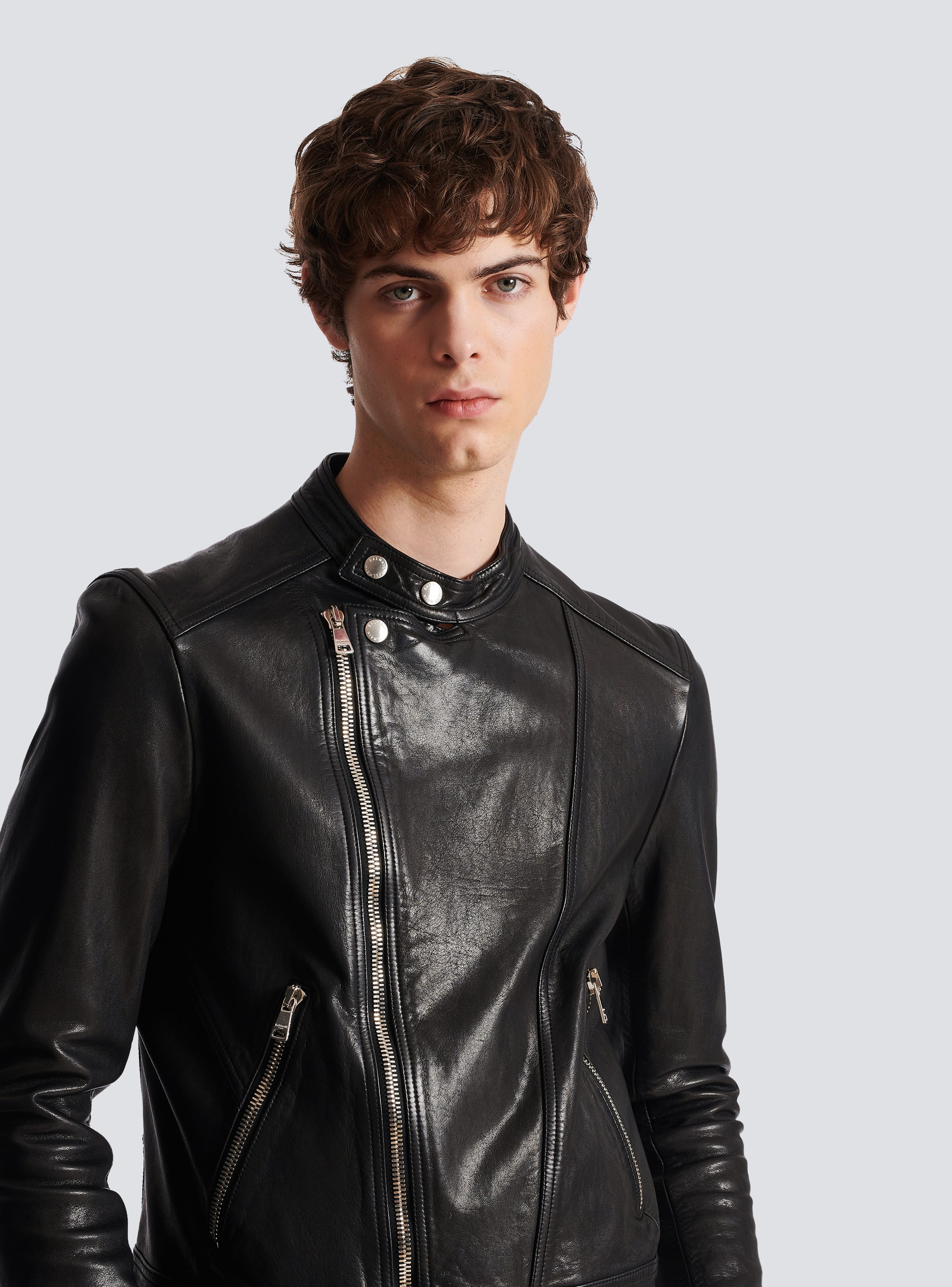 Padded Slim Fit Zipper Style Men's Black Leather Biker Jacket By Brune