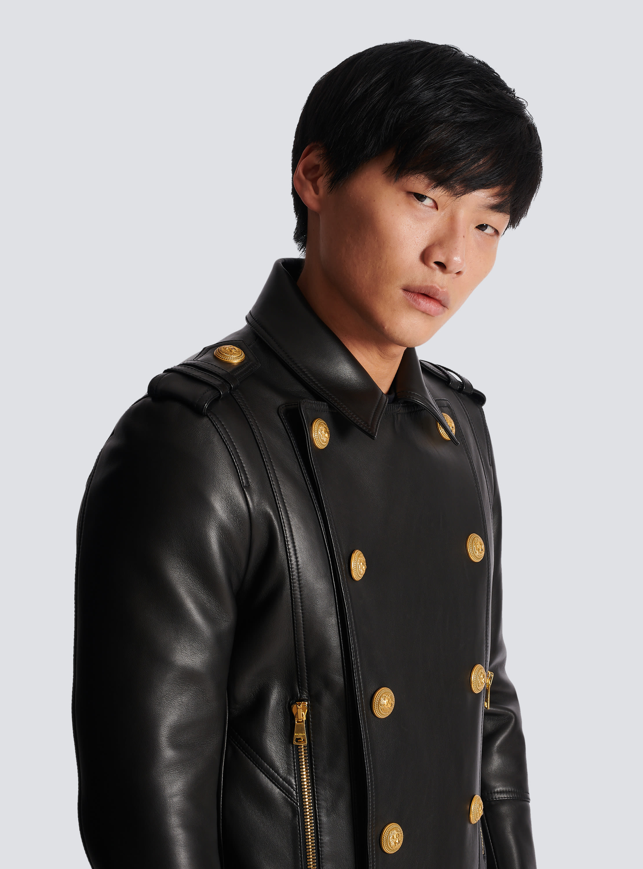 Double breasted leather motorcycle jacket sale