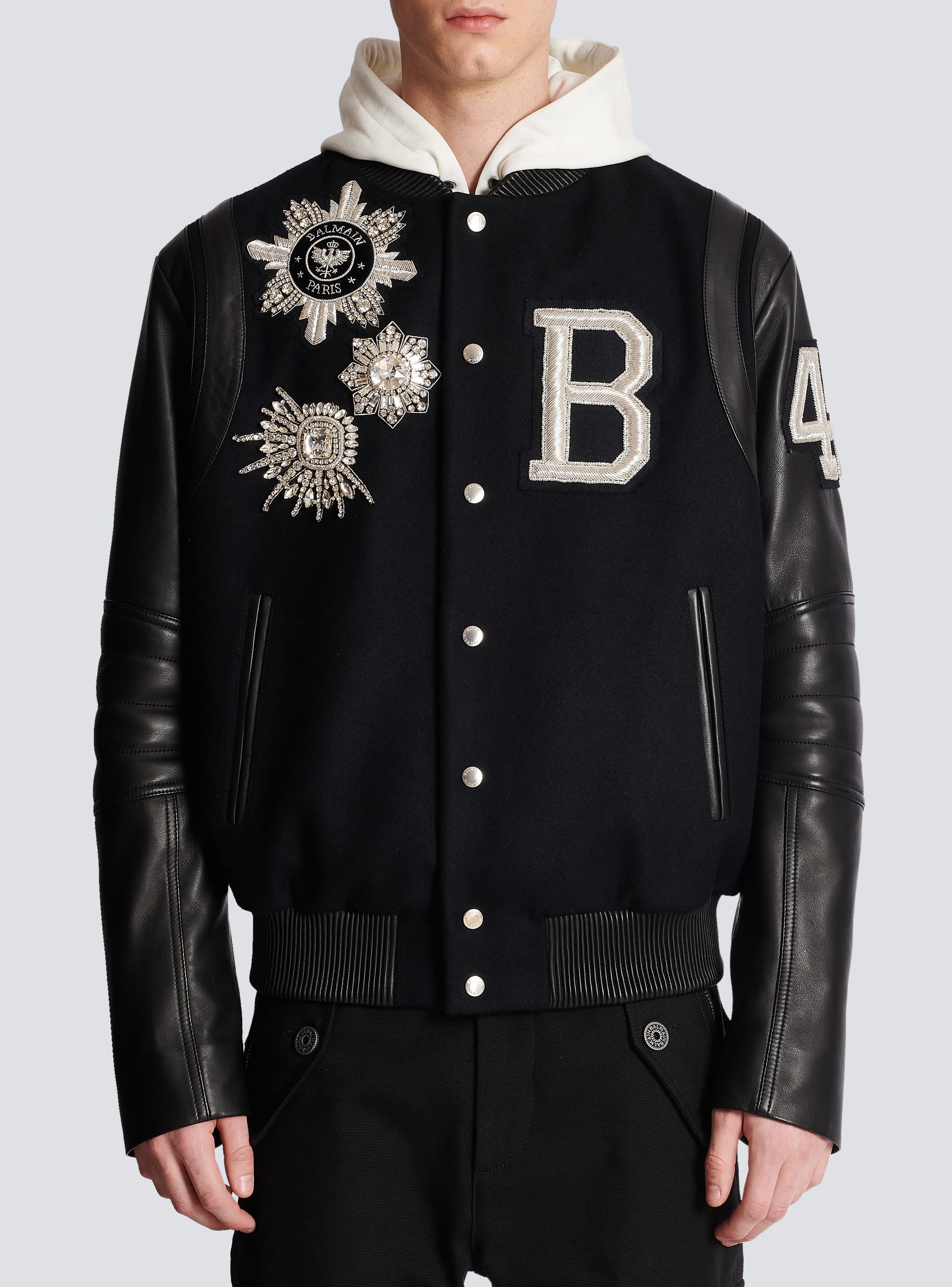 Bombers Balmain - Wool and leather bomber Teddy jacket
