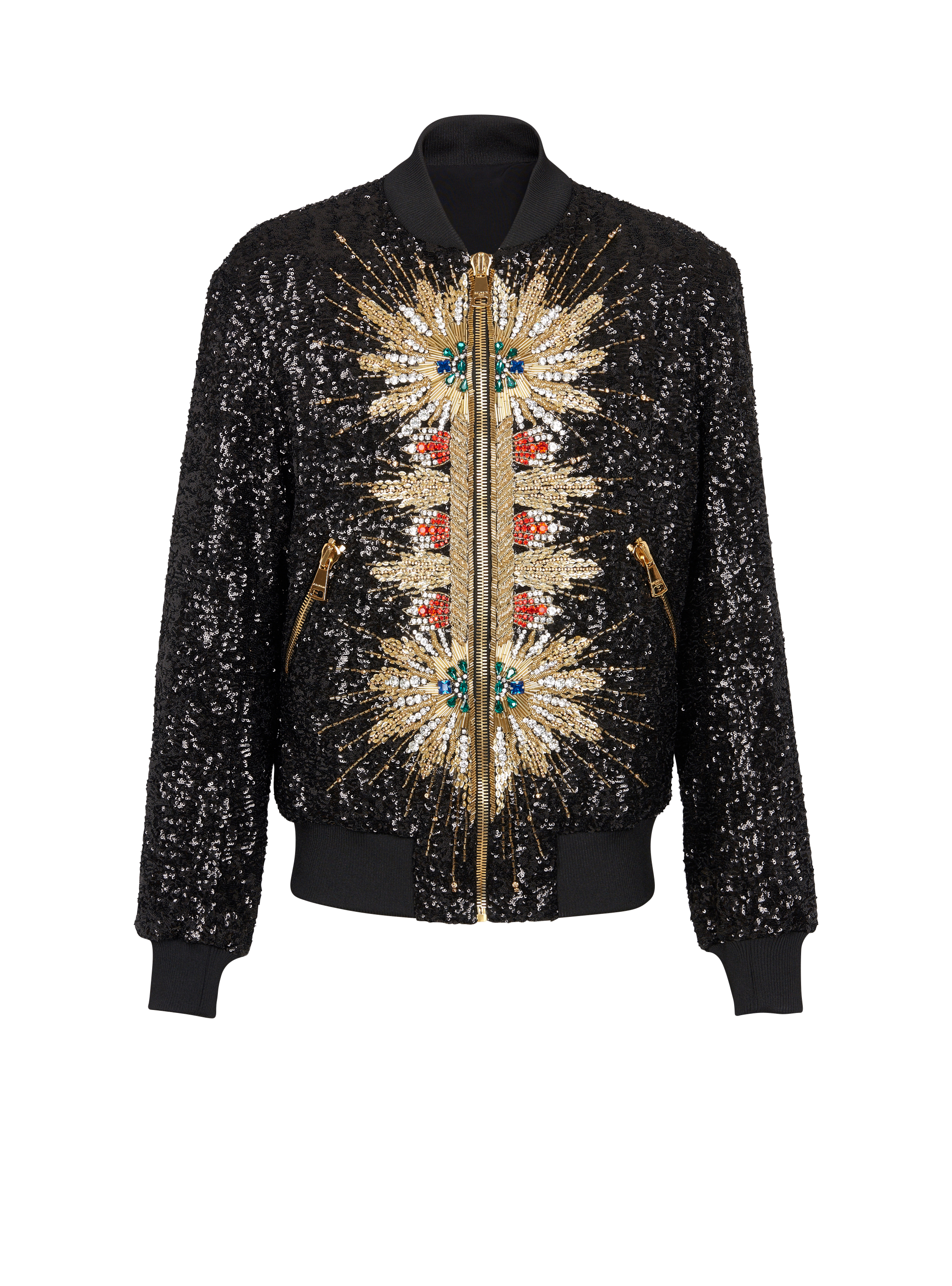 Zipped jacket with embroidery, gold, hi-res