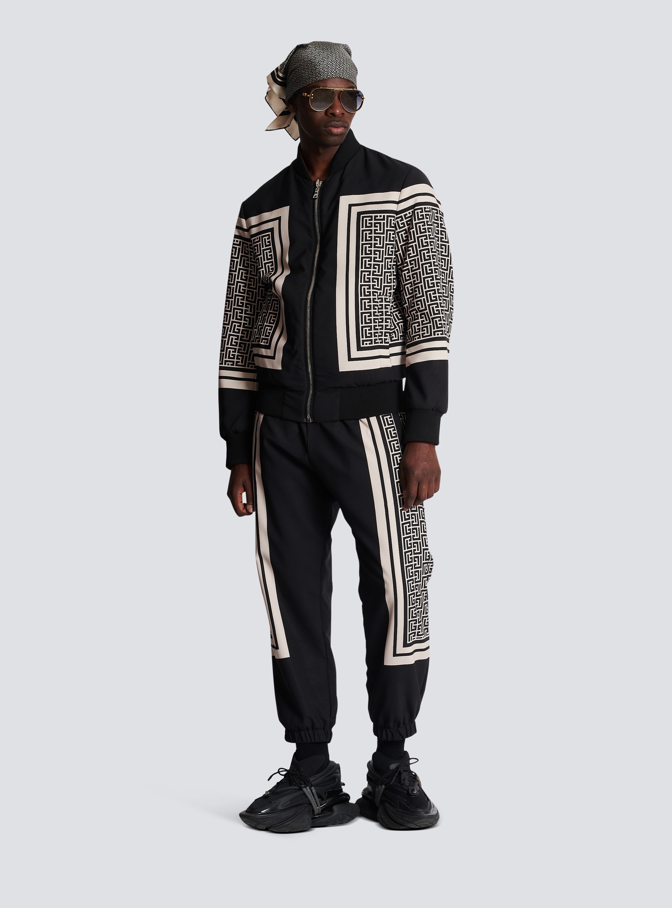 Balmain Men's Reverse Macro Monogram Bomber Jacket