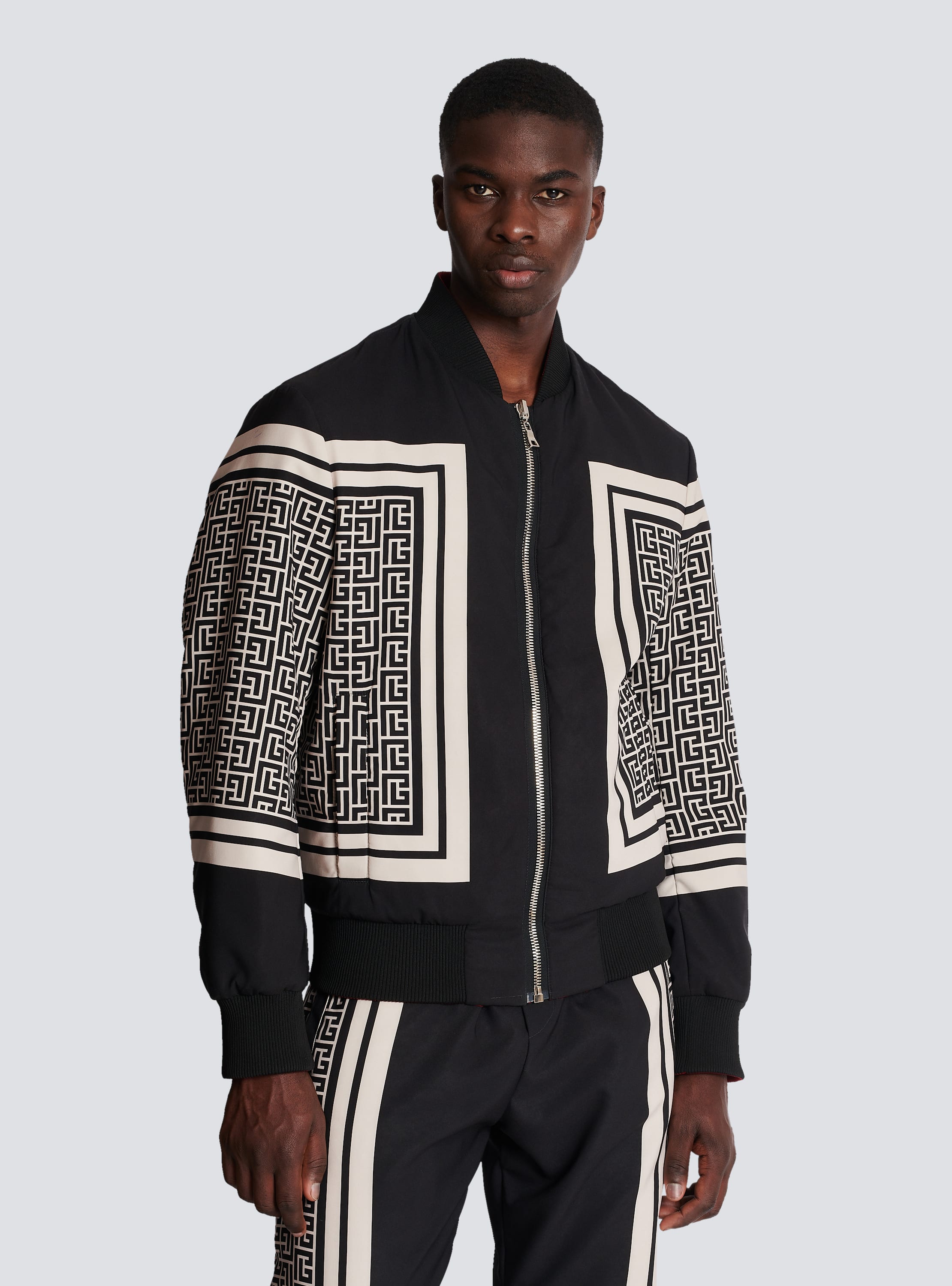 Balmain Black Monogram Reversible Bomber Jacket