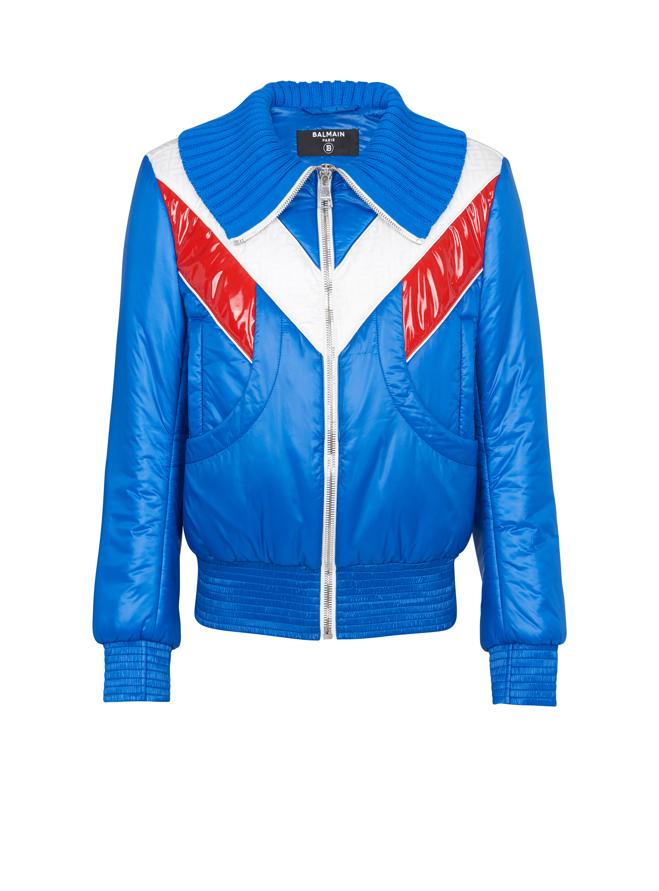 Nylon puffer jacket with contrasting effect