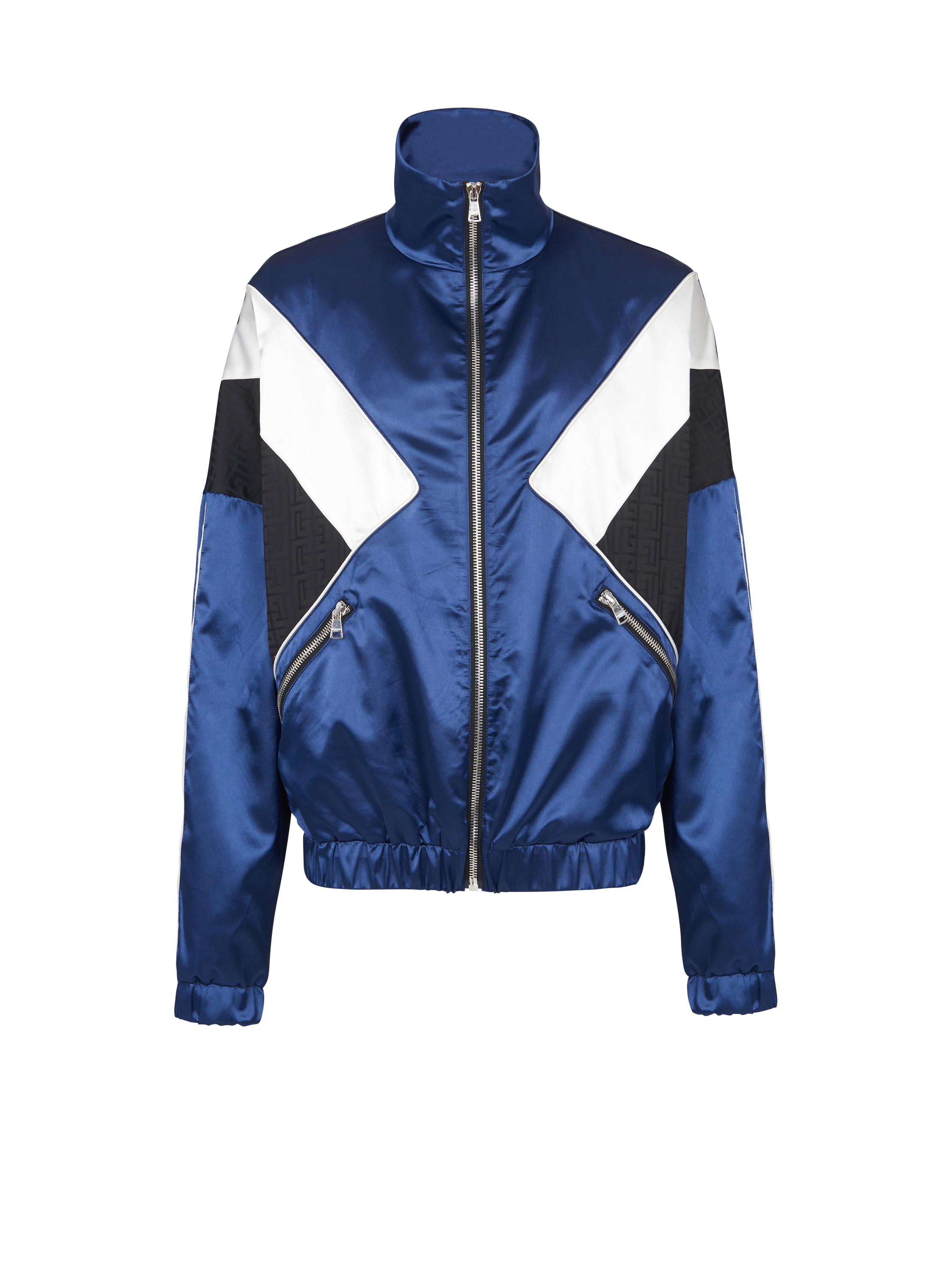 Monogrammed satin jacket, blue, hi-res