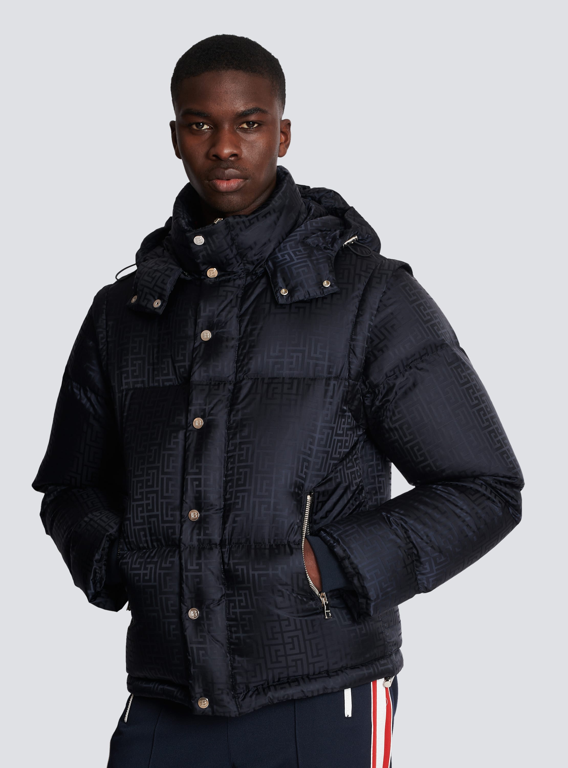 Shop Balmain Monogram Nylon Puffer Jacket