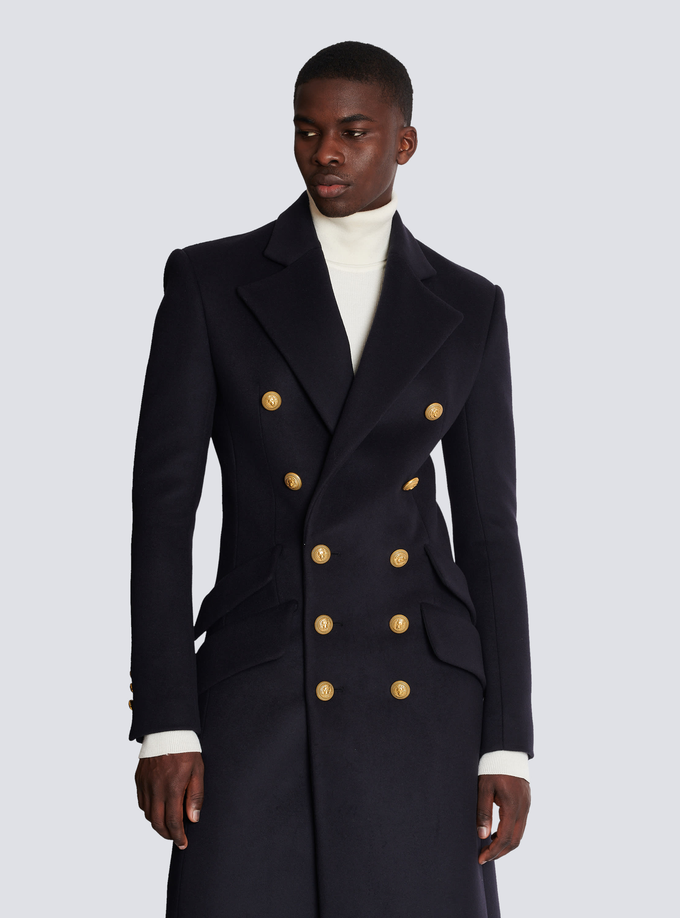 Balmain Long Wool Military Style Coat