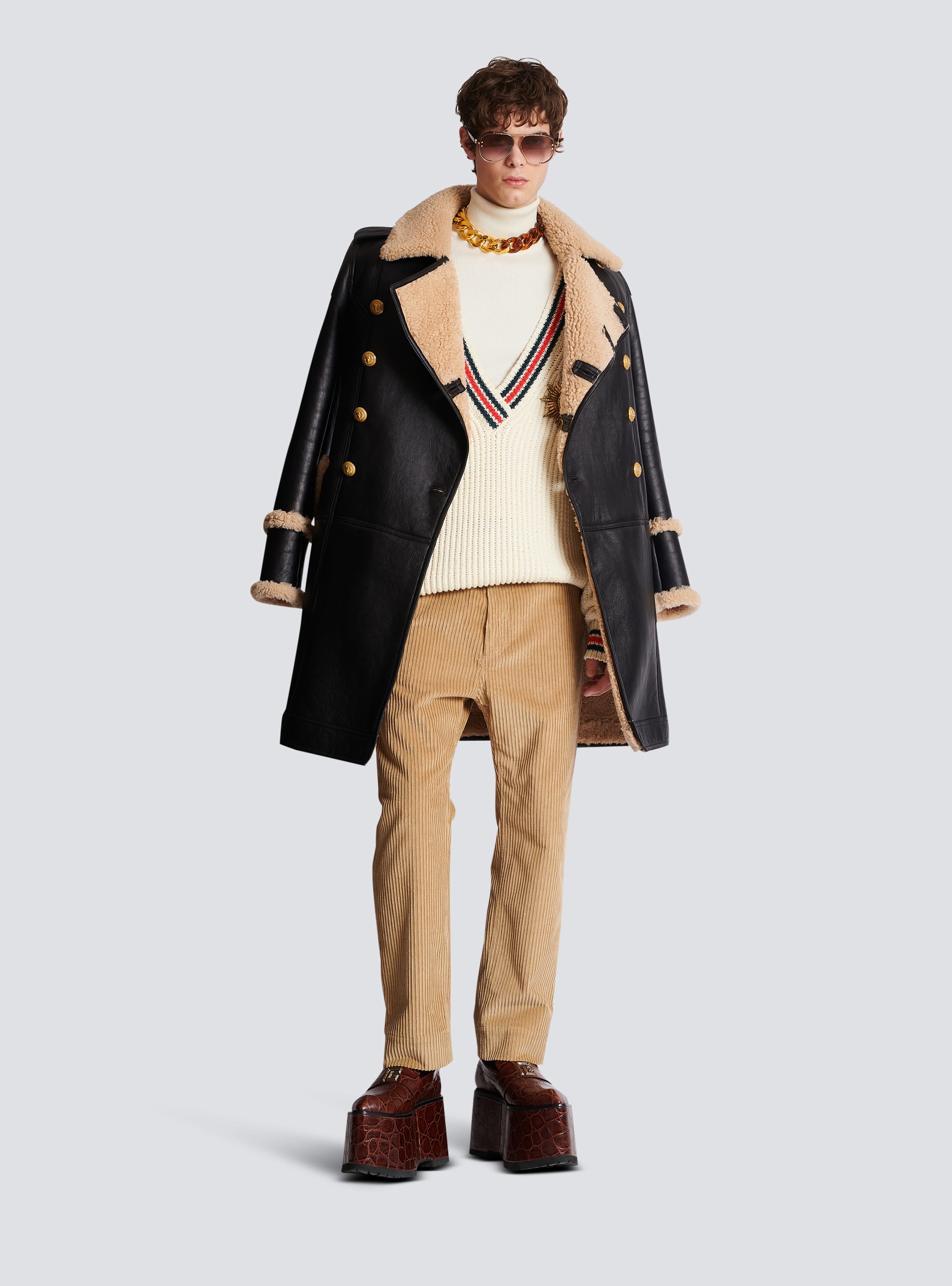 BALMAIN ムートンロングコート | grocerybazaar.store