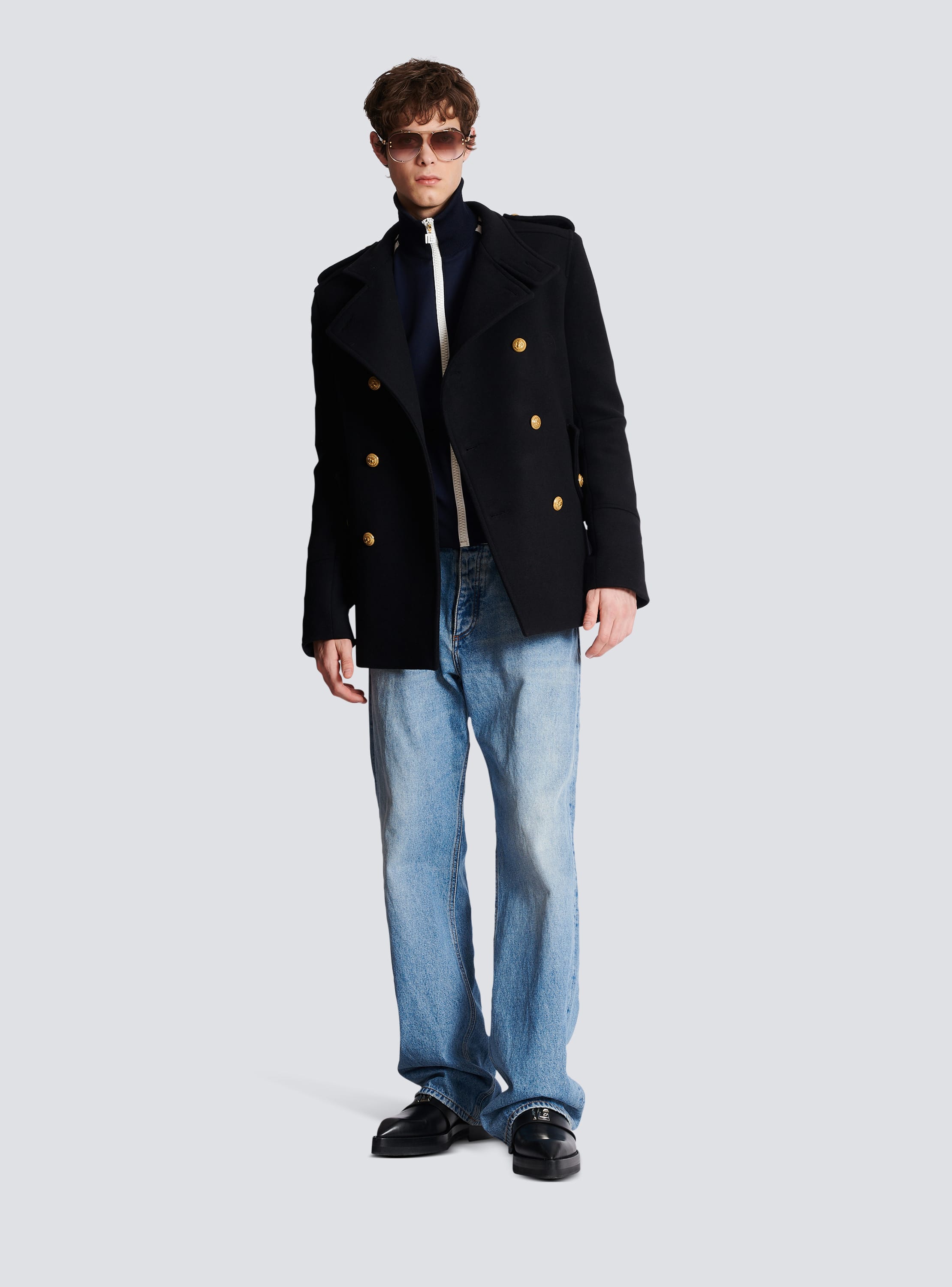 Manteau officier court noir Homme BALMAIN