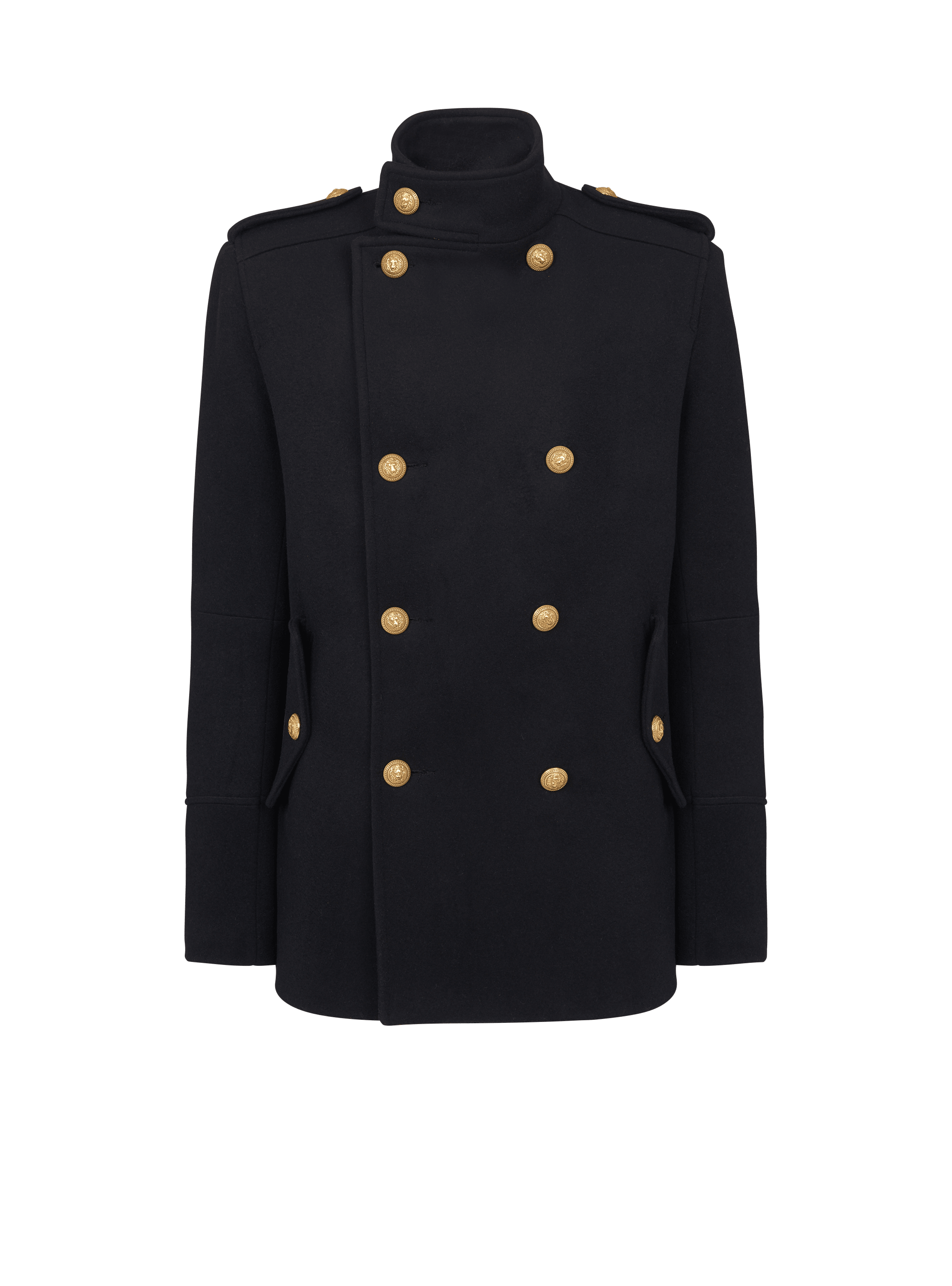 Short military-style coat, black, hi-res