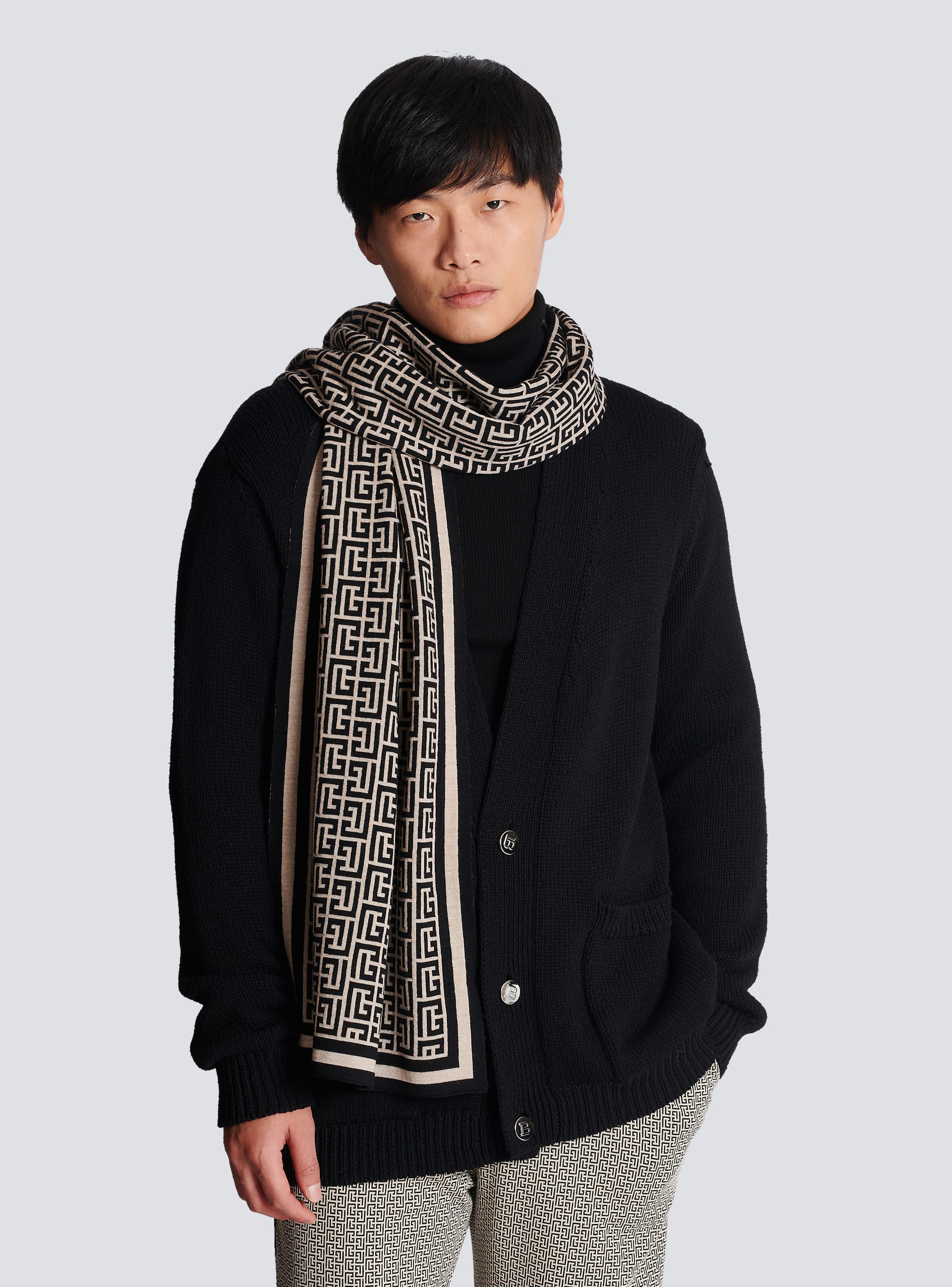 Wool and cashmere scarf with Balmain monogram pattern