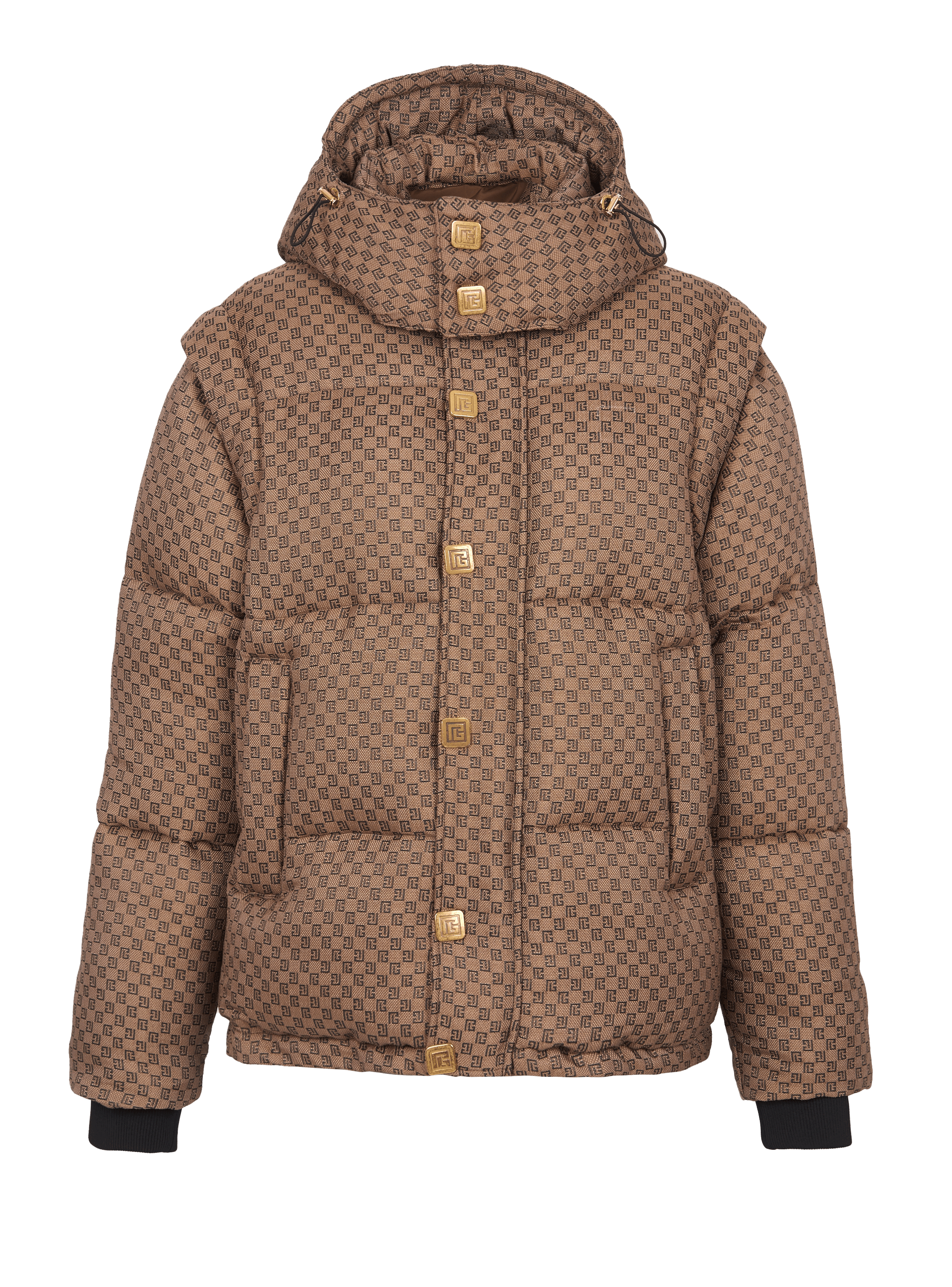 Burberry Detachable Sleeve Monogram Print Puffer Jacket in Brown