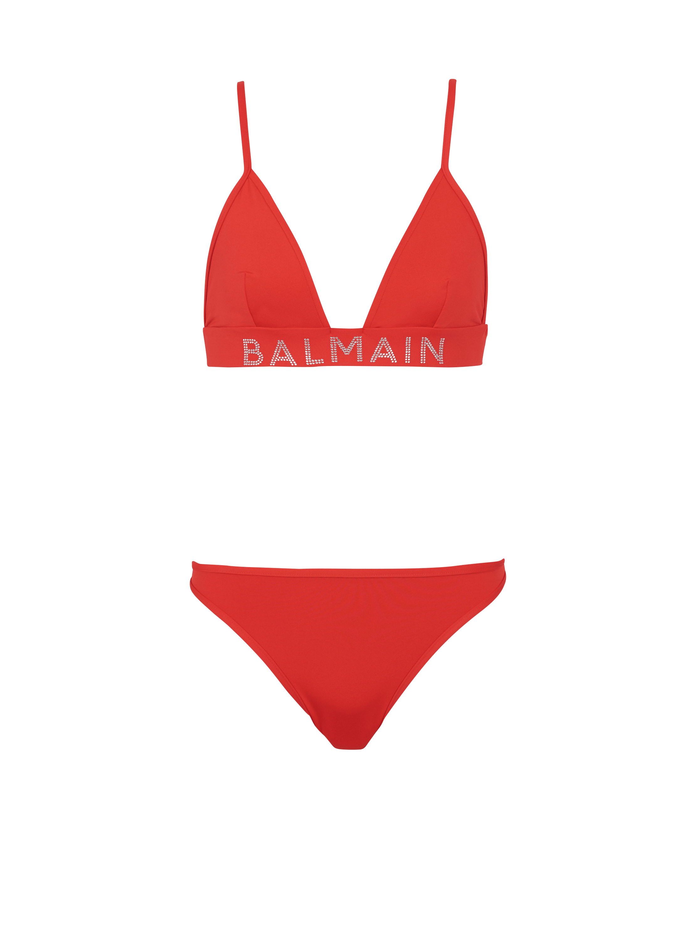 Rhinestoned triangle bikini, red, hi-res