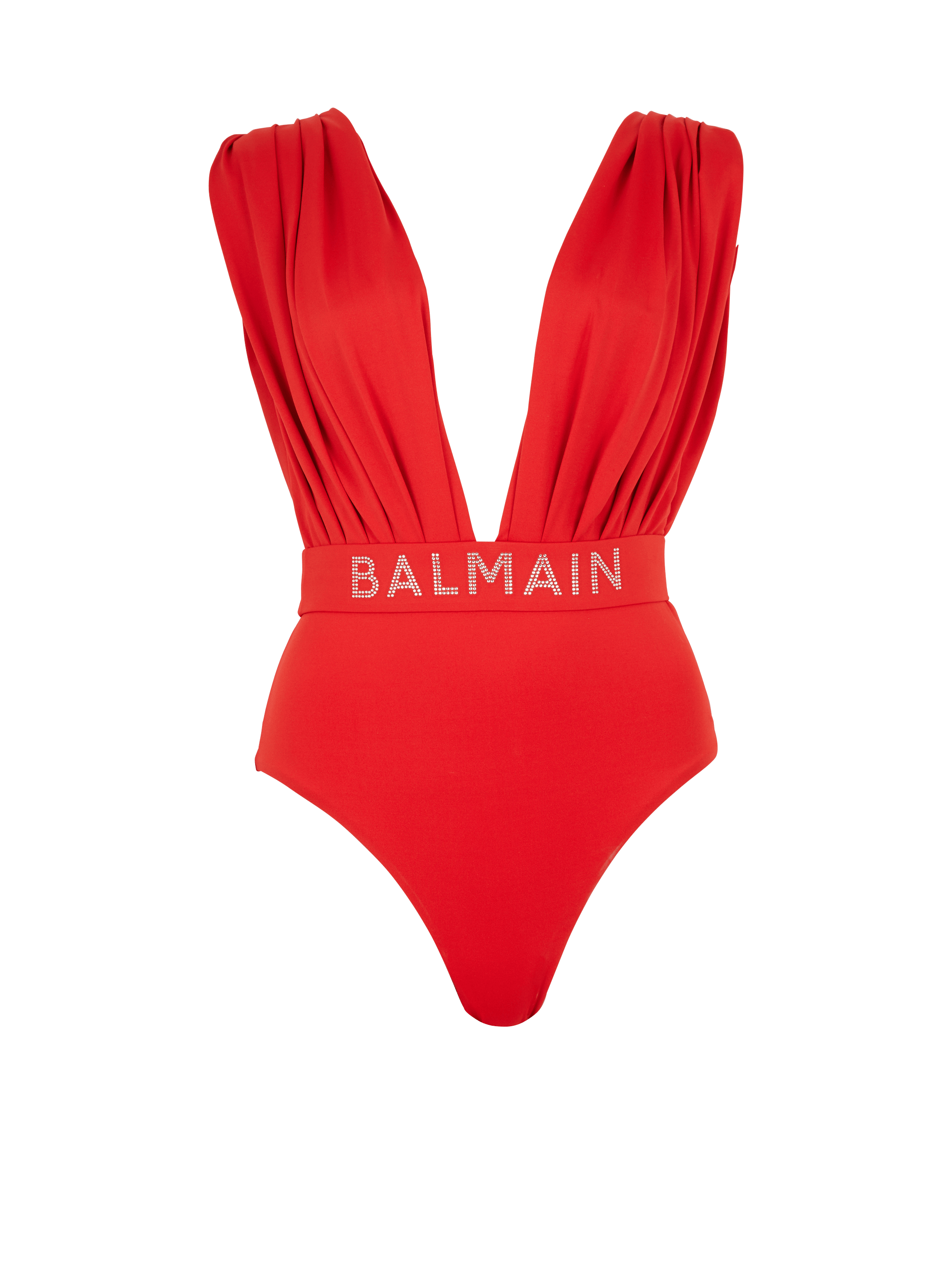 Balmain logo-plaque ruched sarong - Red