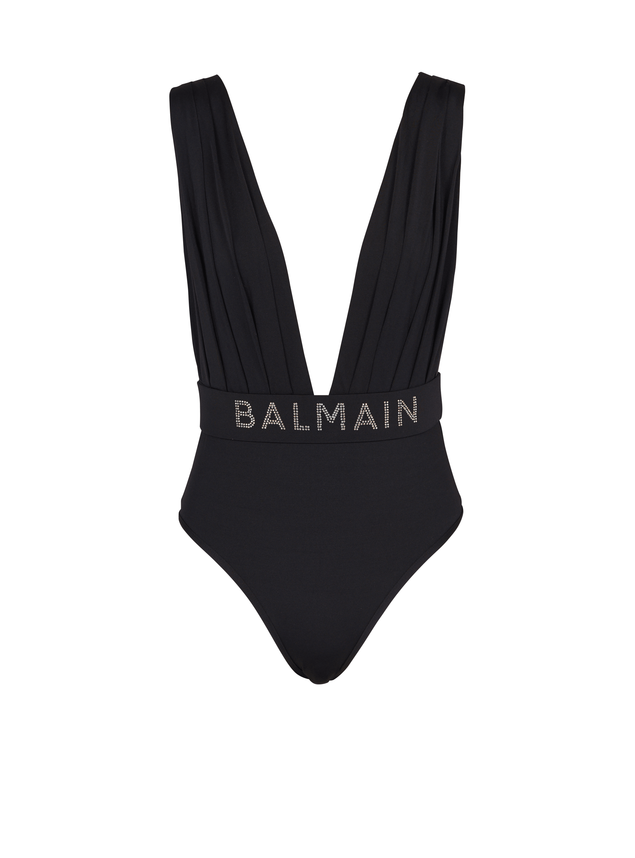 Balmain striped logo-print swimsuit - Black