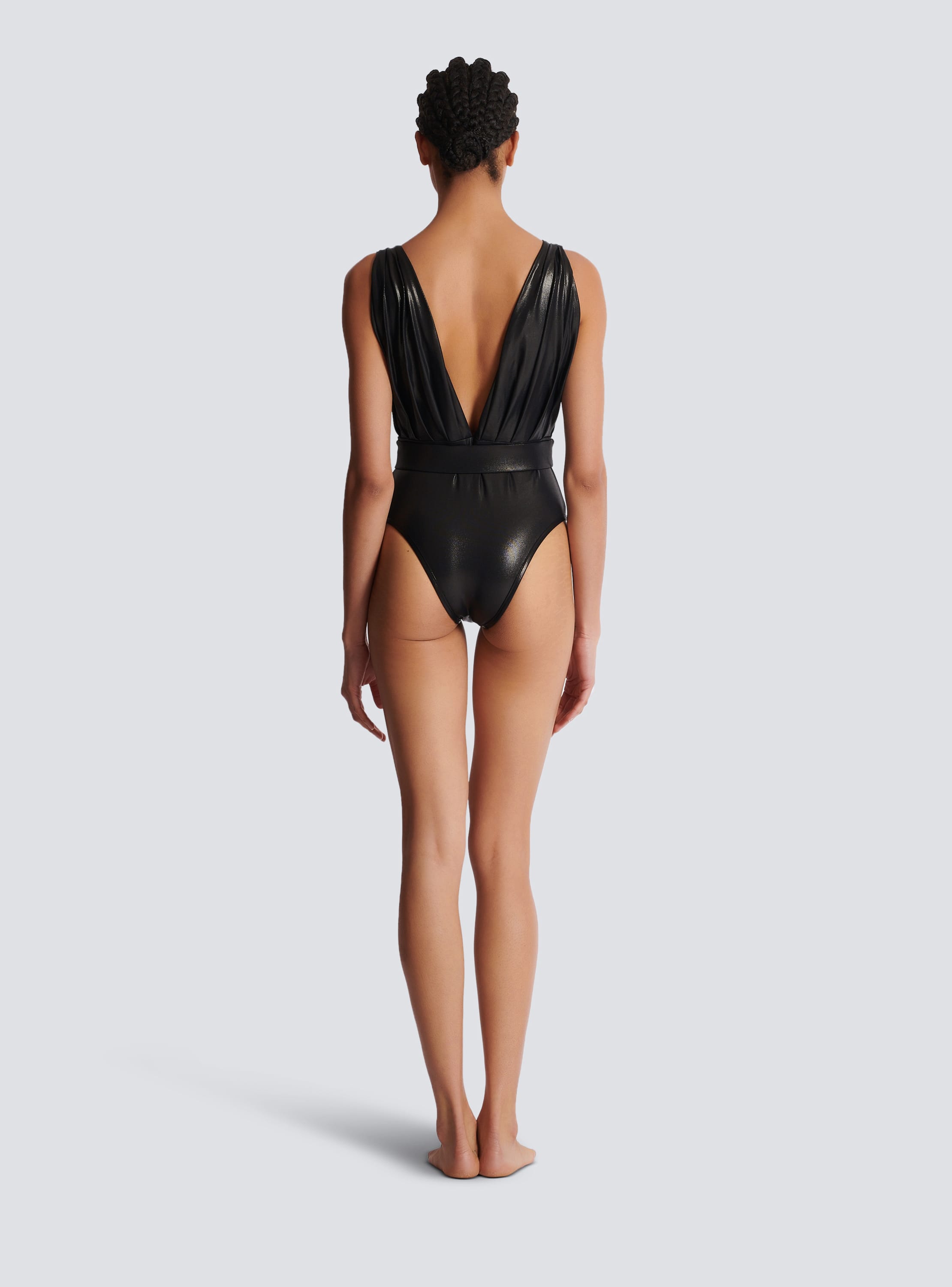 美品 BALMAINバルマン ブラックレース パワーショルダータイト ワンピース ワンピース