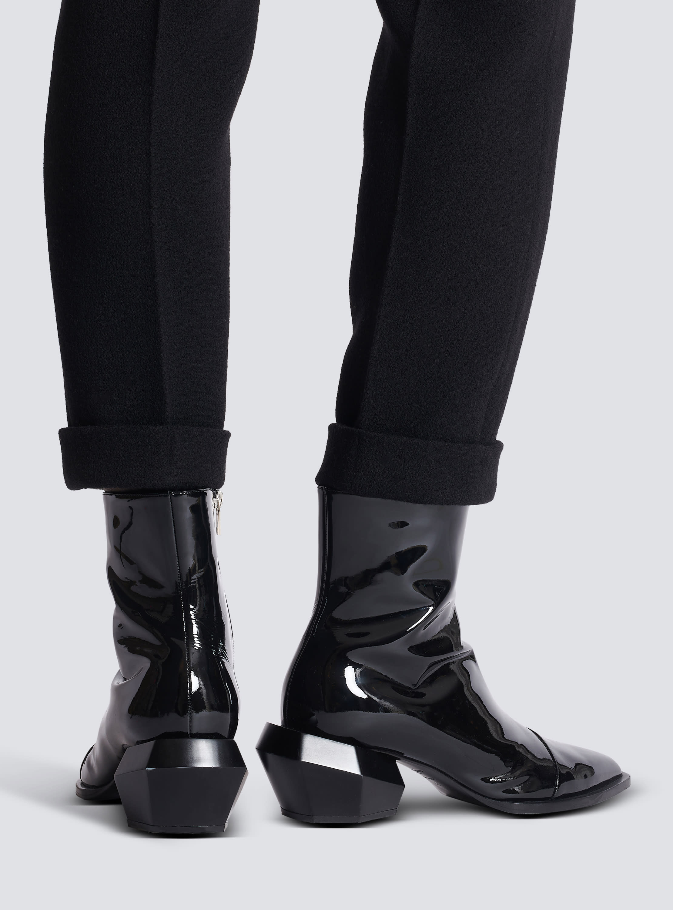 Ankle patent sale leather boots