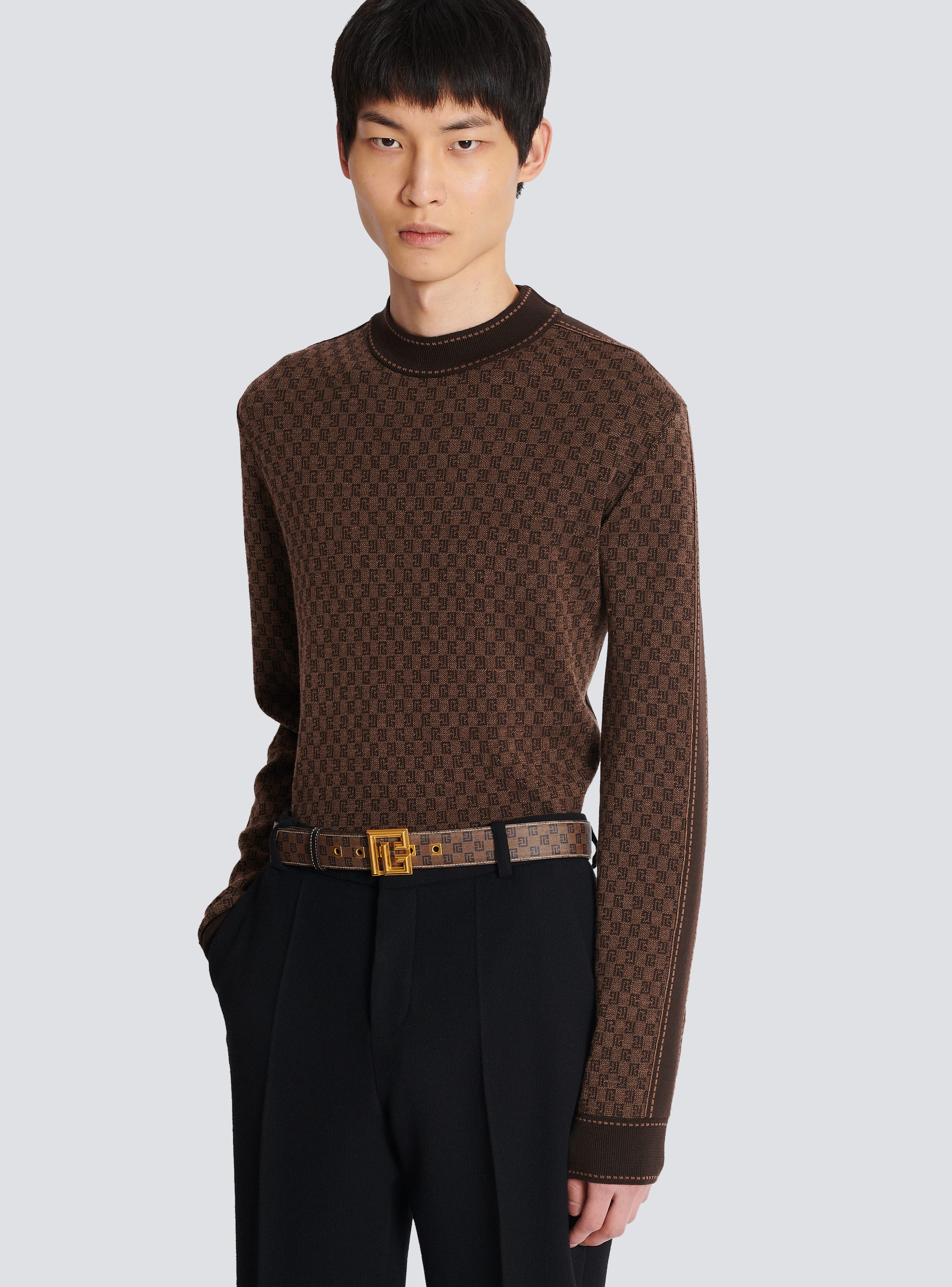 Balmain monogram canvas buckled belt - Brown