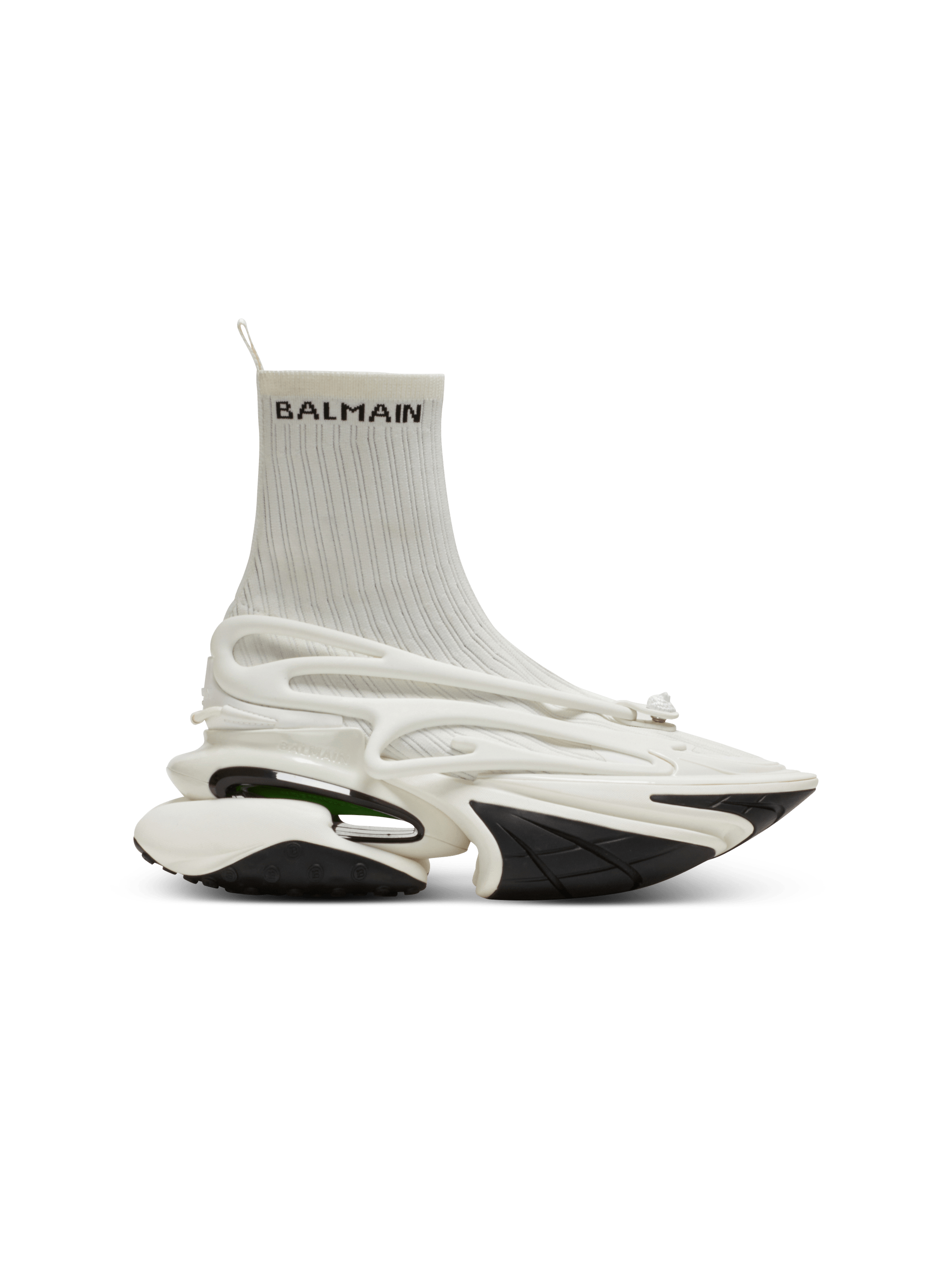 Sneakers Unicorn caviglia alta in maglia e pelle, bianco, hi-res