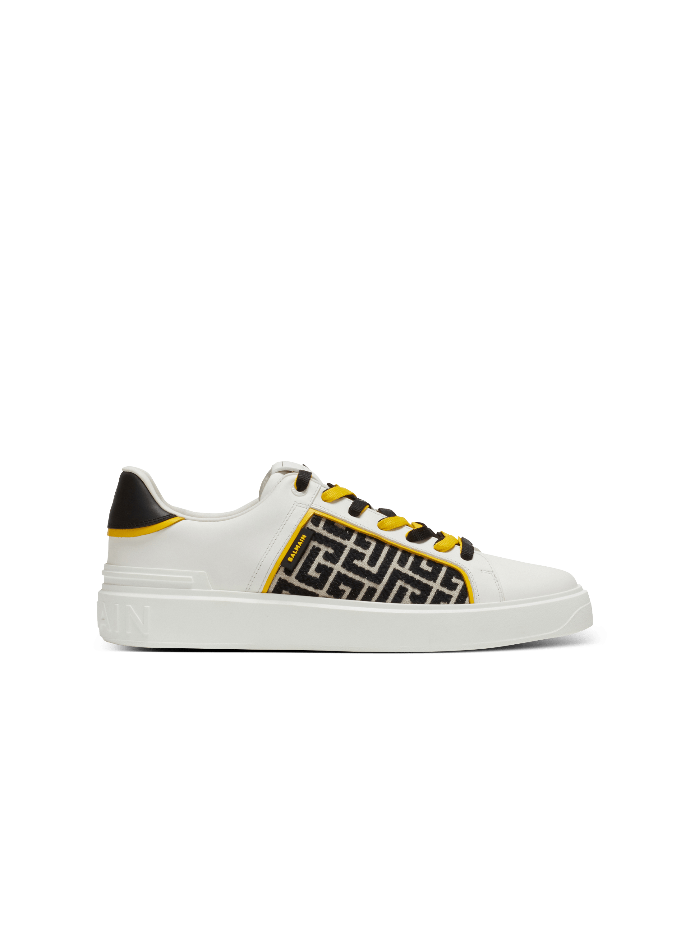 B-Court monogrammed jacquard and leather trainers, white, hi-res