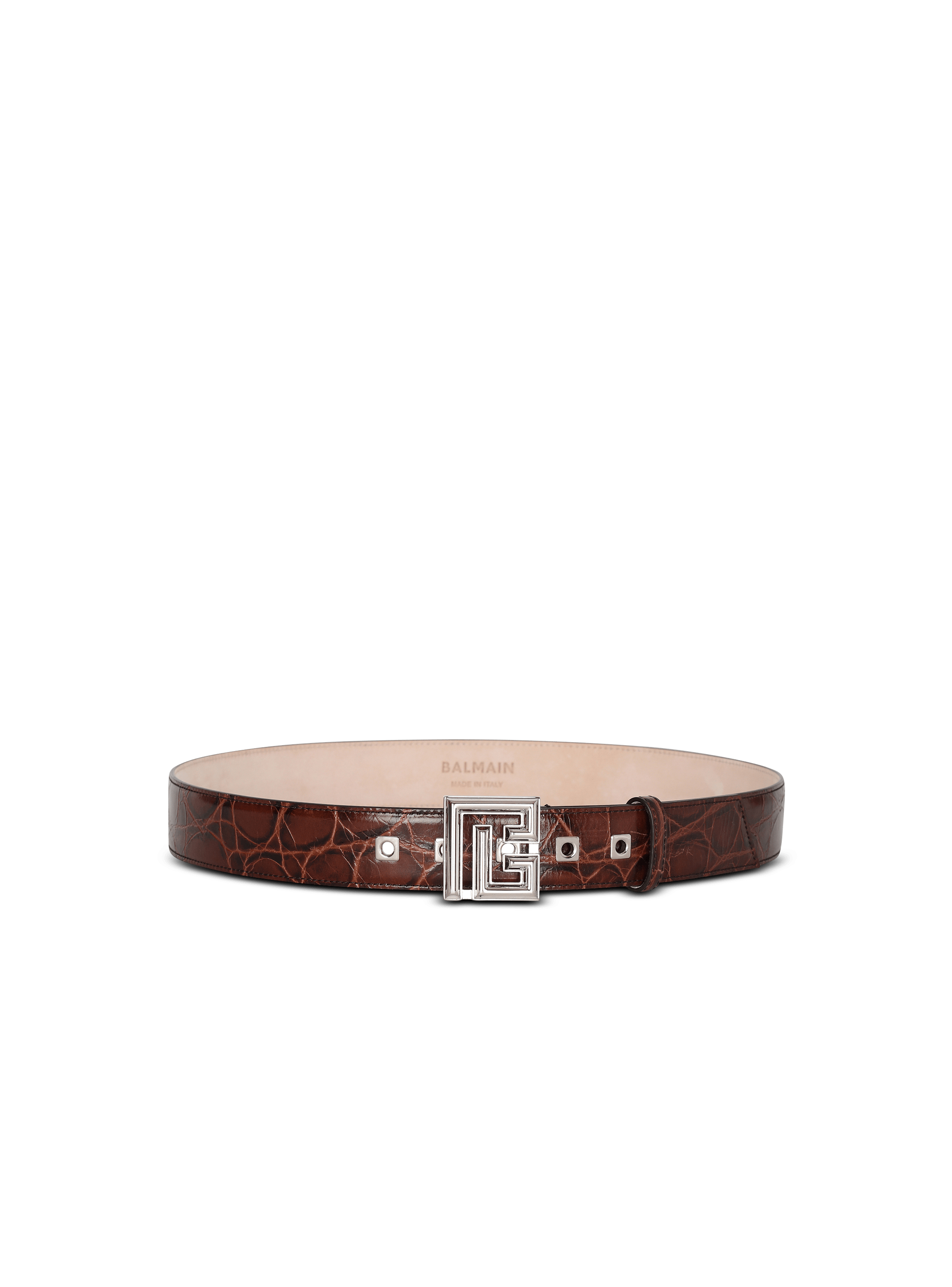 PB belt in crocodile-print leather