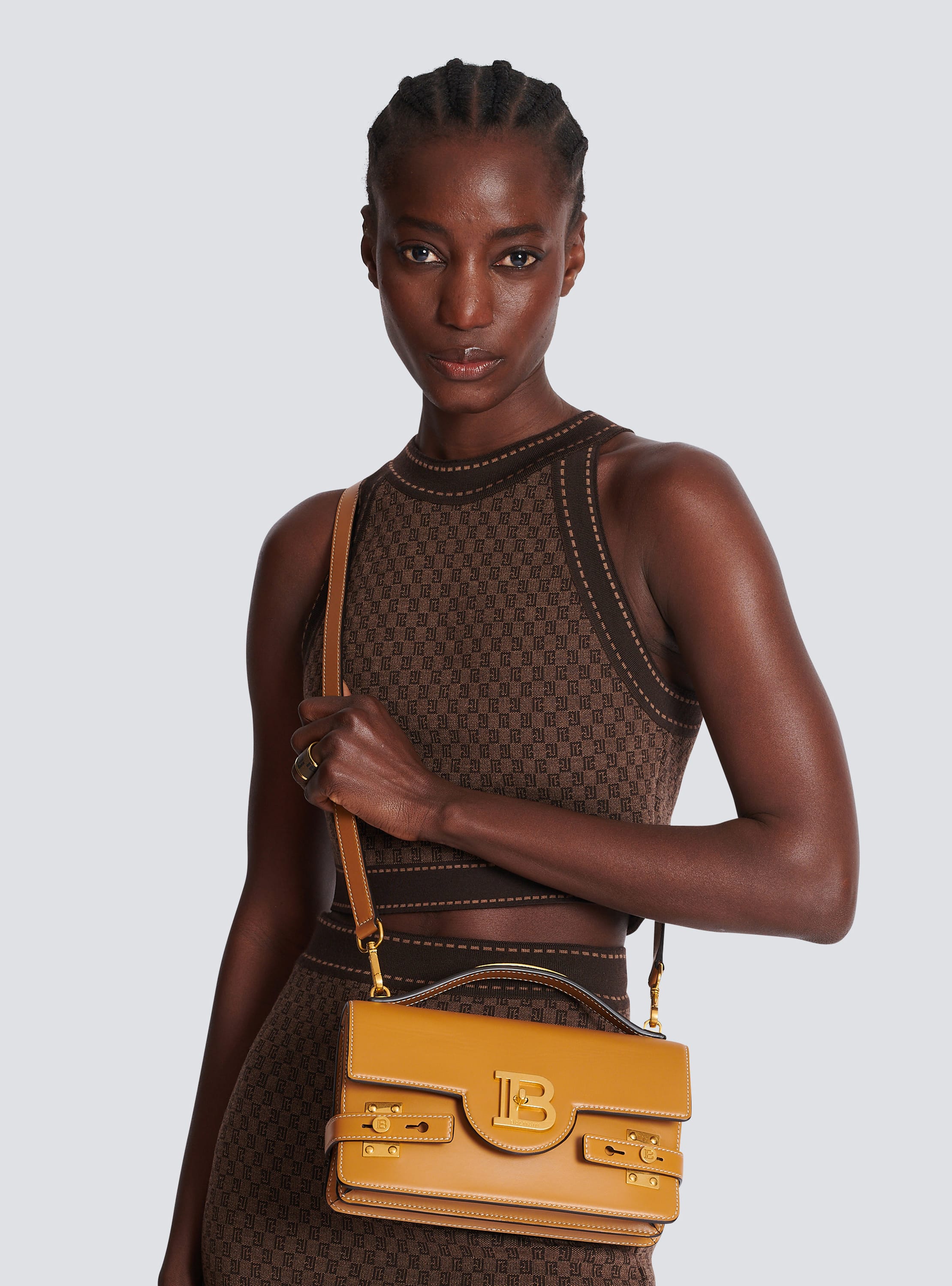 Balmain B-Buzz 24 Leather Shoulder Bag - Brown