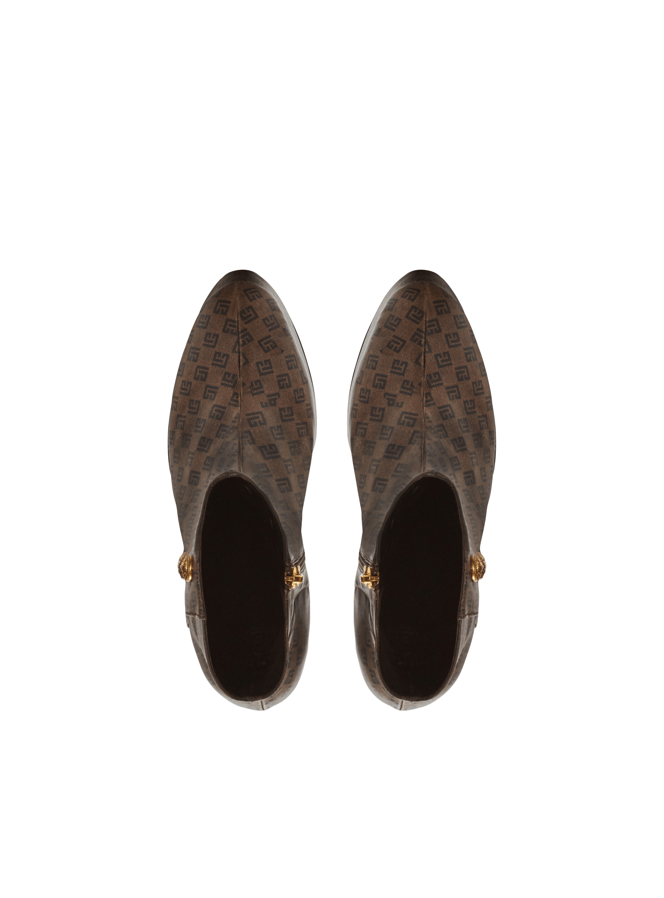 Balmain Brune Mini Monogram Ankle Boots - Brown