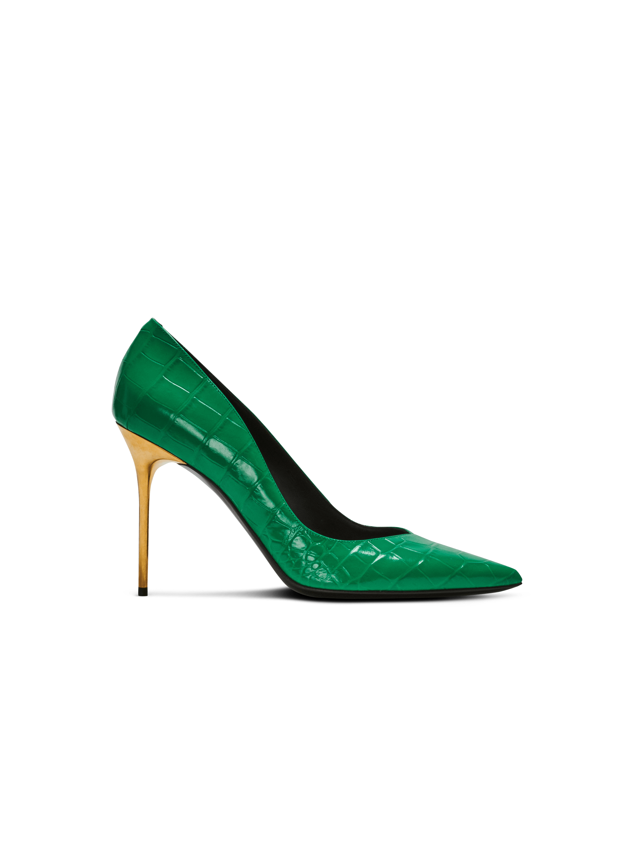 Ruby stilettos in crocodile-print leather, green, hi-res