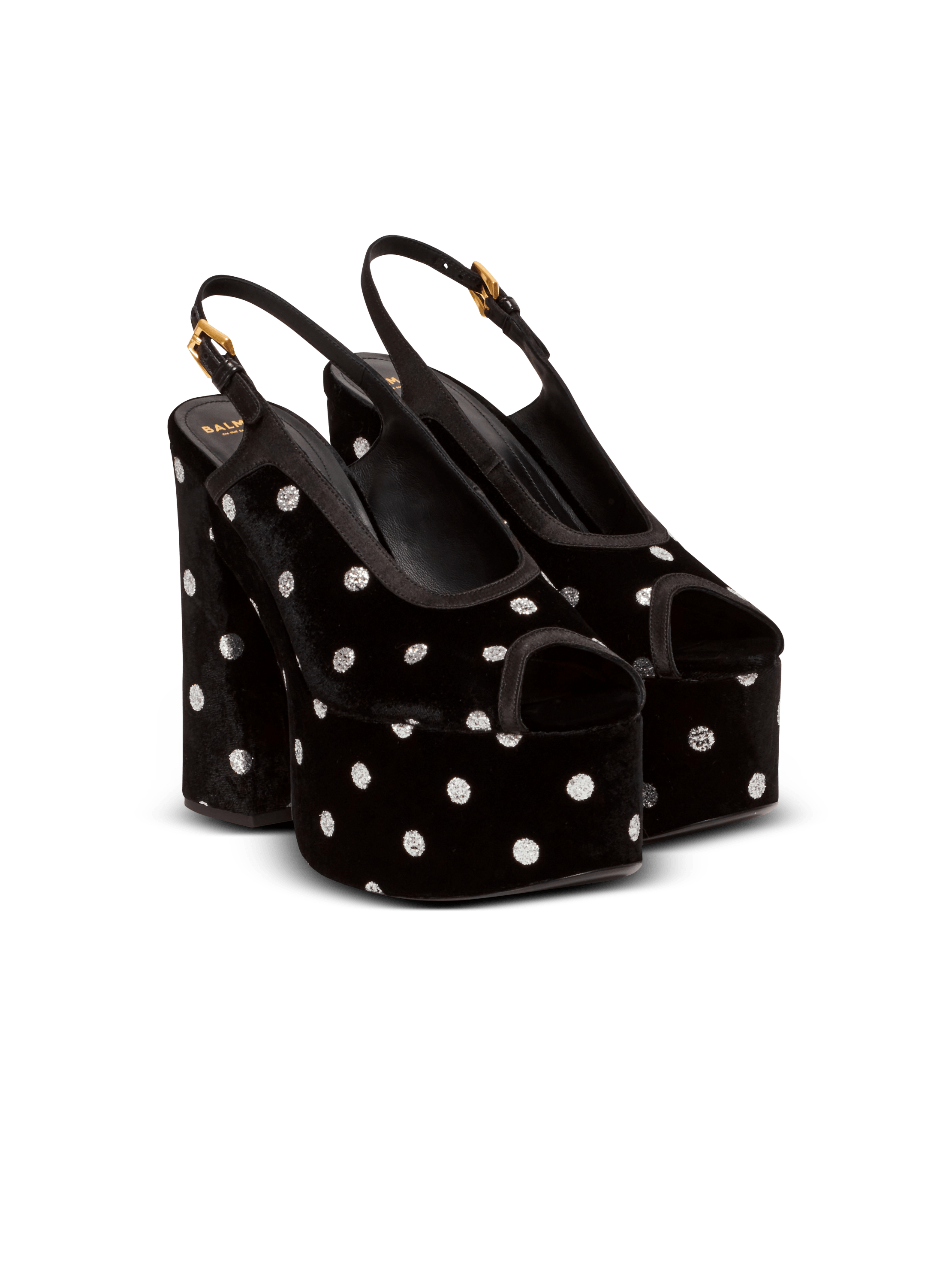 Cam sandals in velvet with polka dots