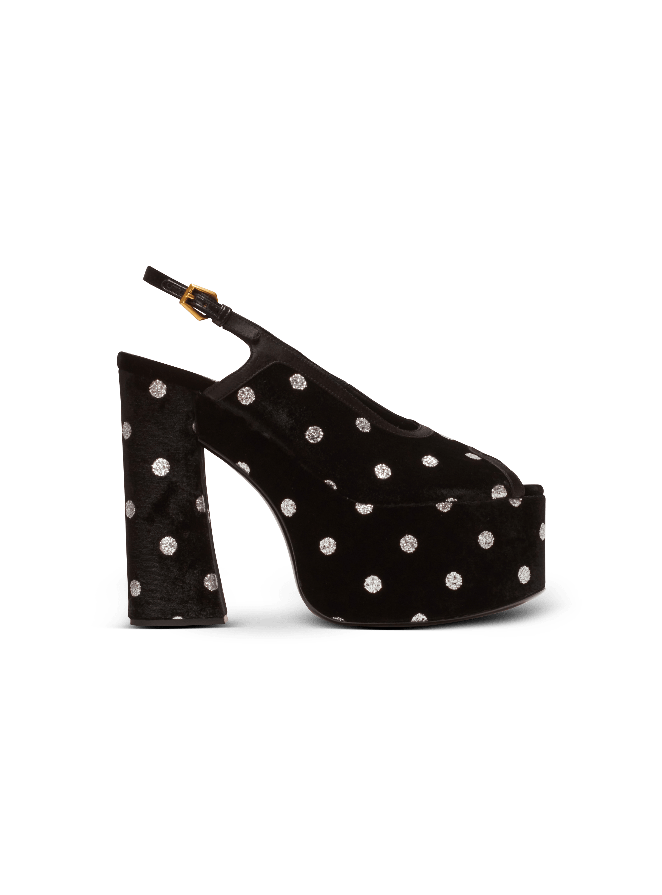 Cam sandals in velvet with polka dots, silver, hi-res
