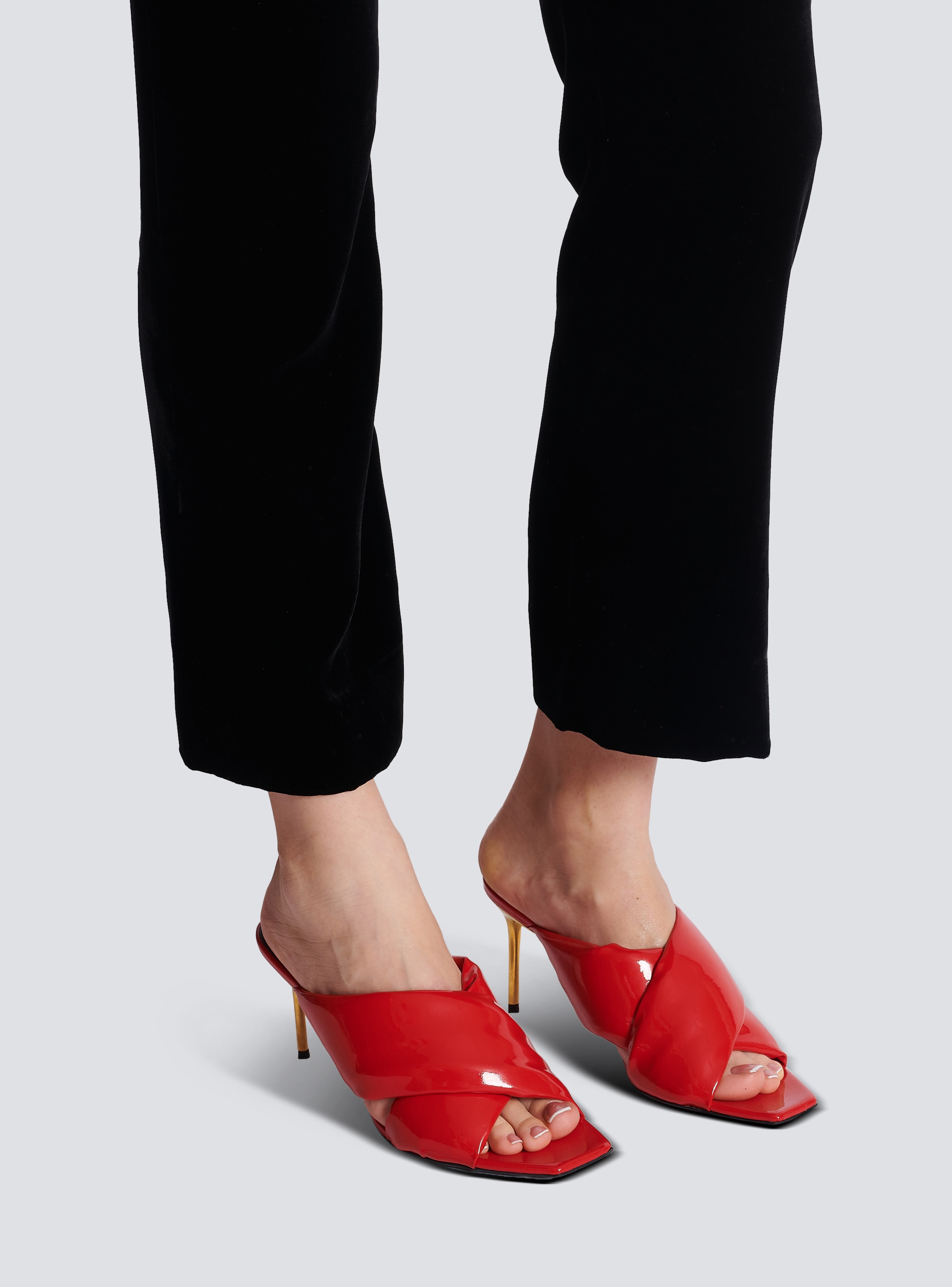 Red cheap leather mules