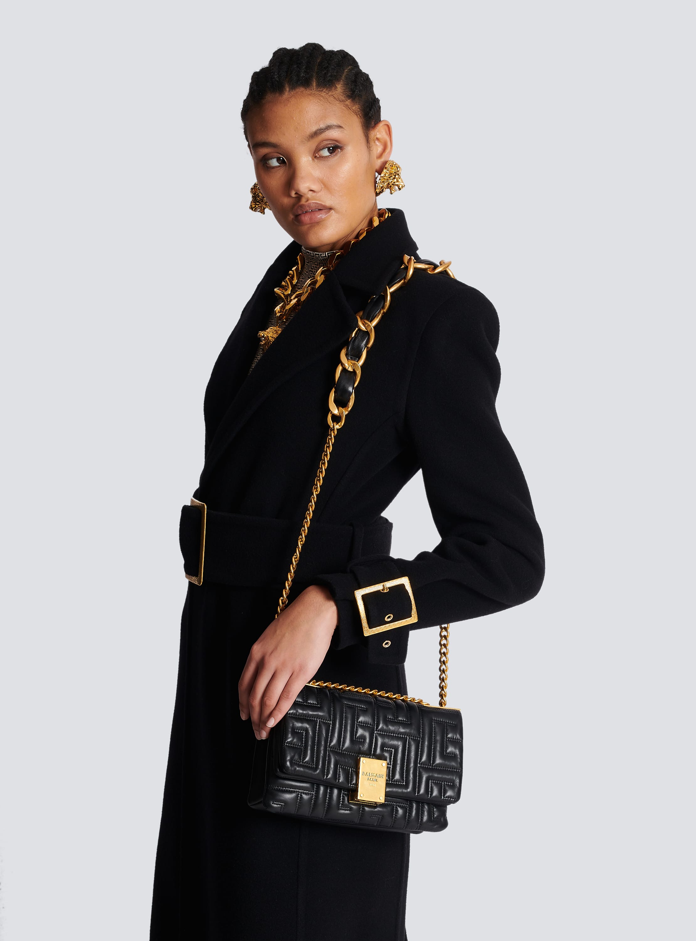 Balmain 1945 Quilted Soft Leather Shoulder Bag