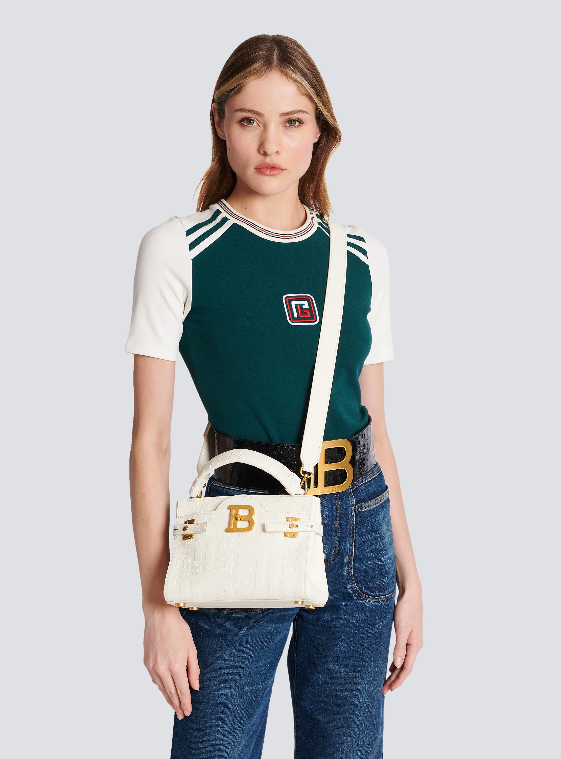 B-Buzz 22 Top Handle bag in leather with jacquard monogram