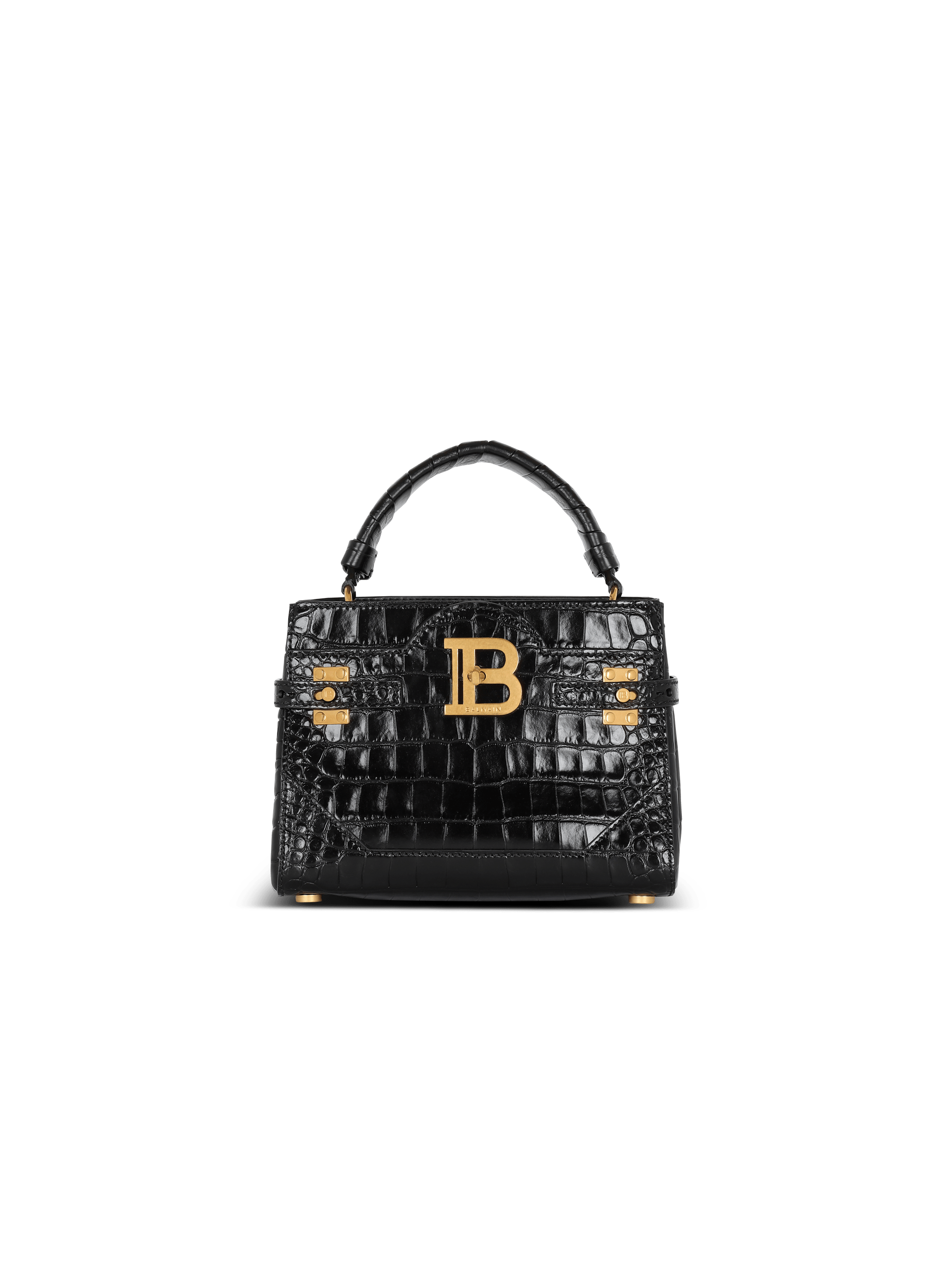 BALMAIN: B-Buzz 24 bag in crocodile-print leather - Green