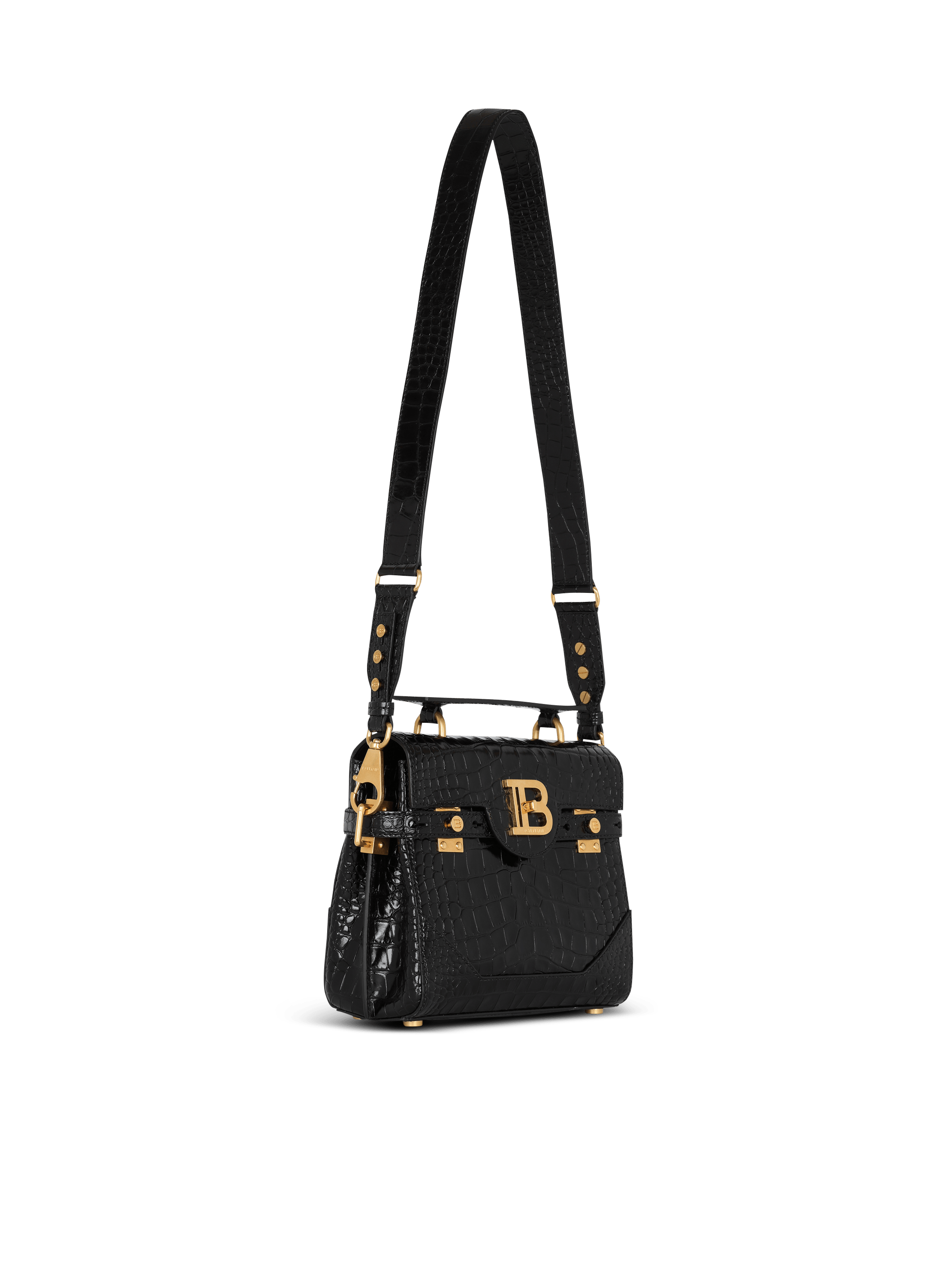 Black leather Shoulder Bag in crocodile print store with strap for women - 5069 - Made in Italy leather goods