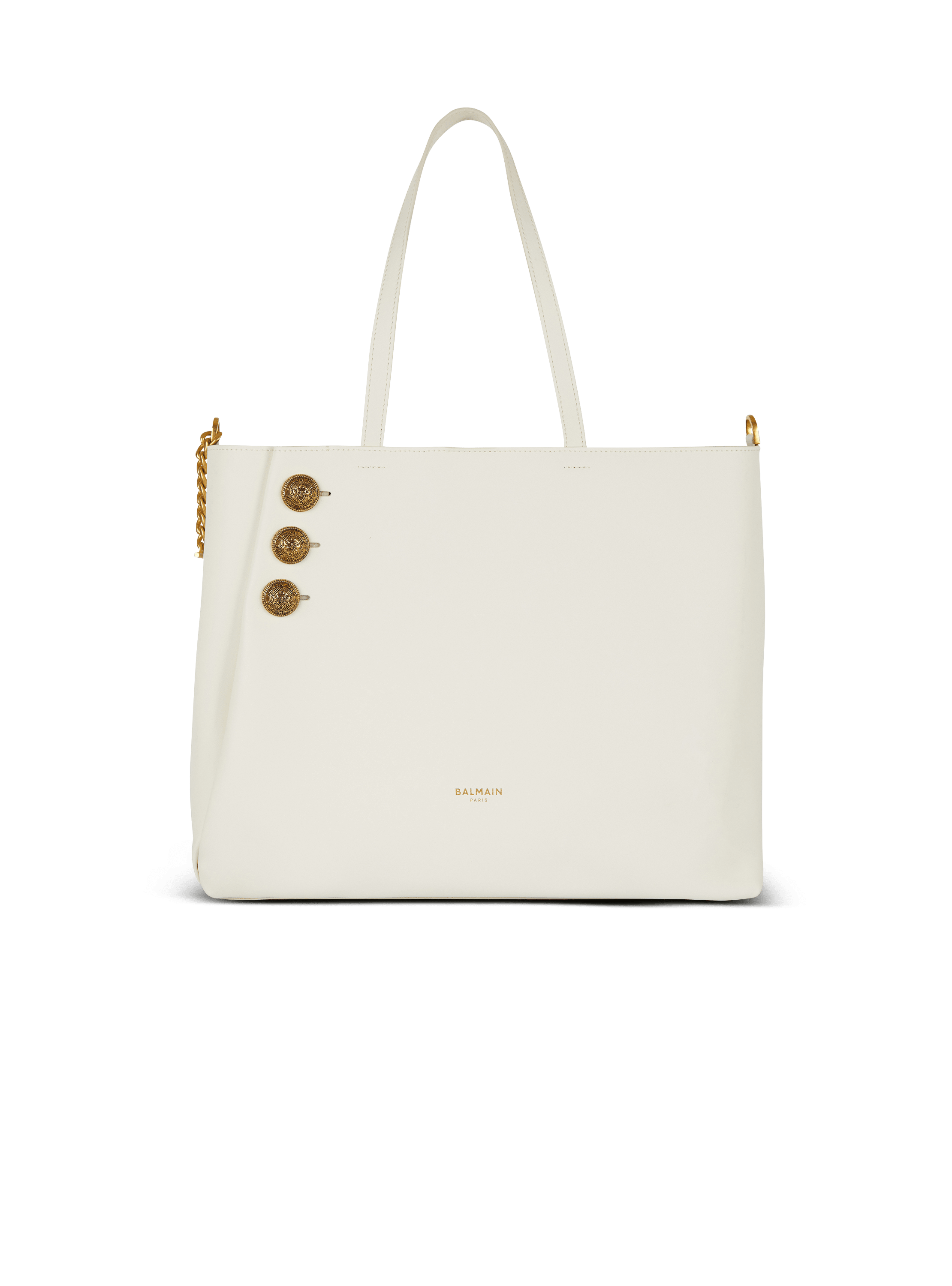 Emblème leather tote bag, white, hi-res