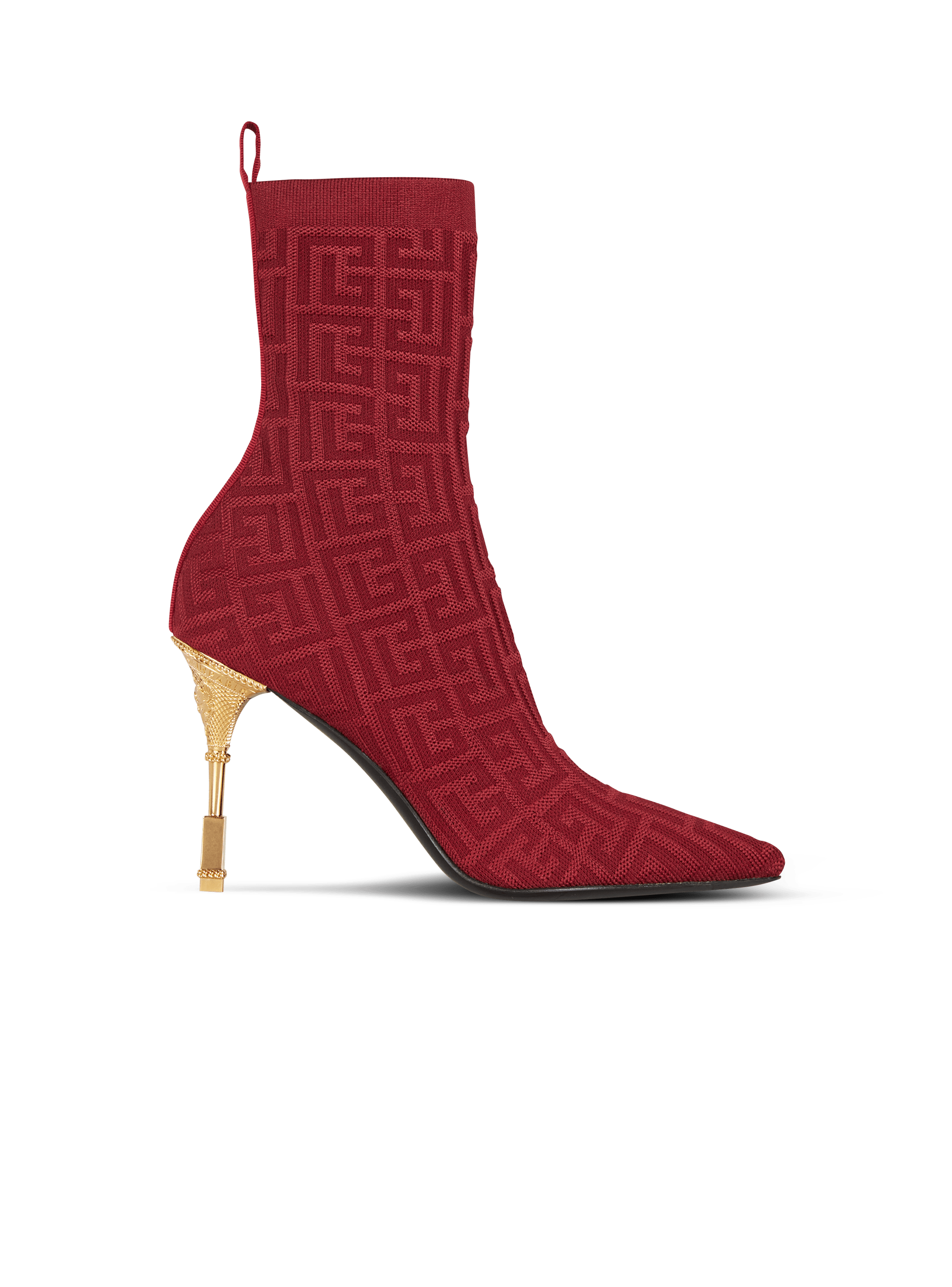 Moneta monogrammed knit ankle boots, red, hi-res