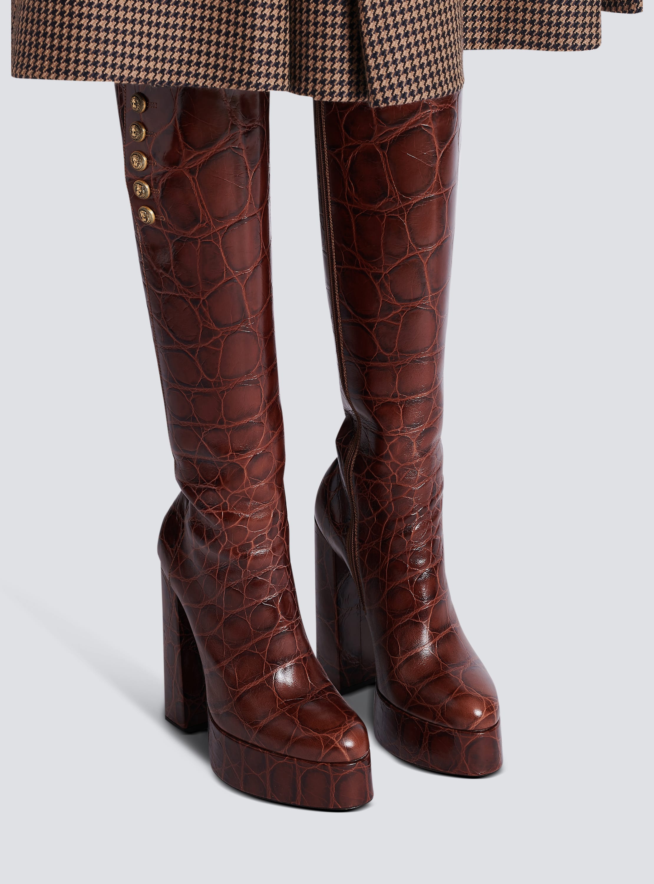 Brune crocodile-print leather boots brown - Women