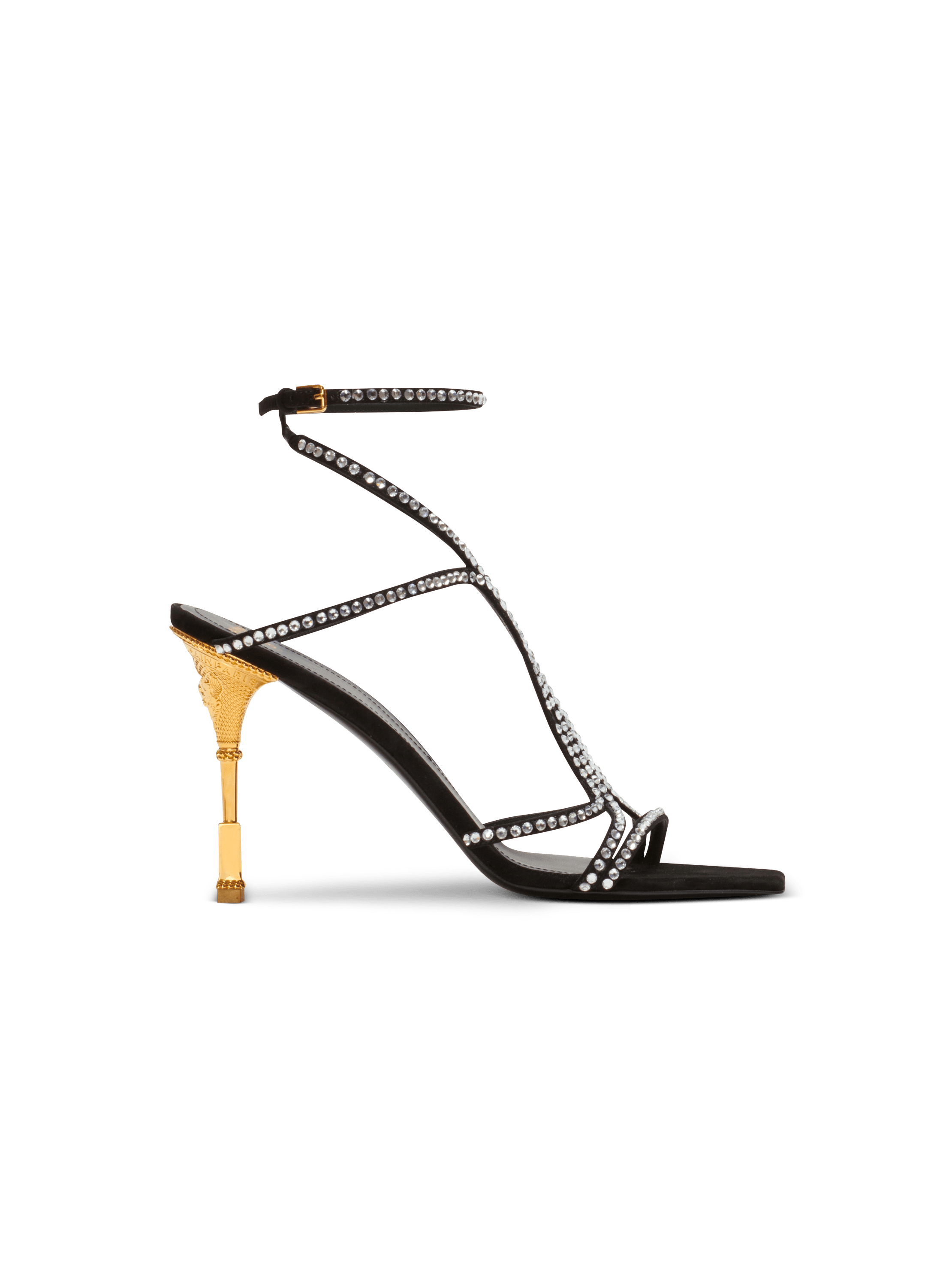 Moneta suede and crystal sandals, black, hi-res