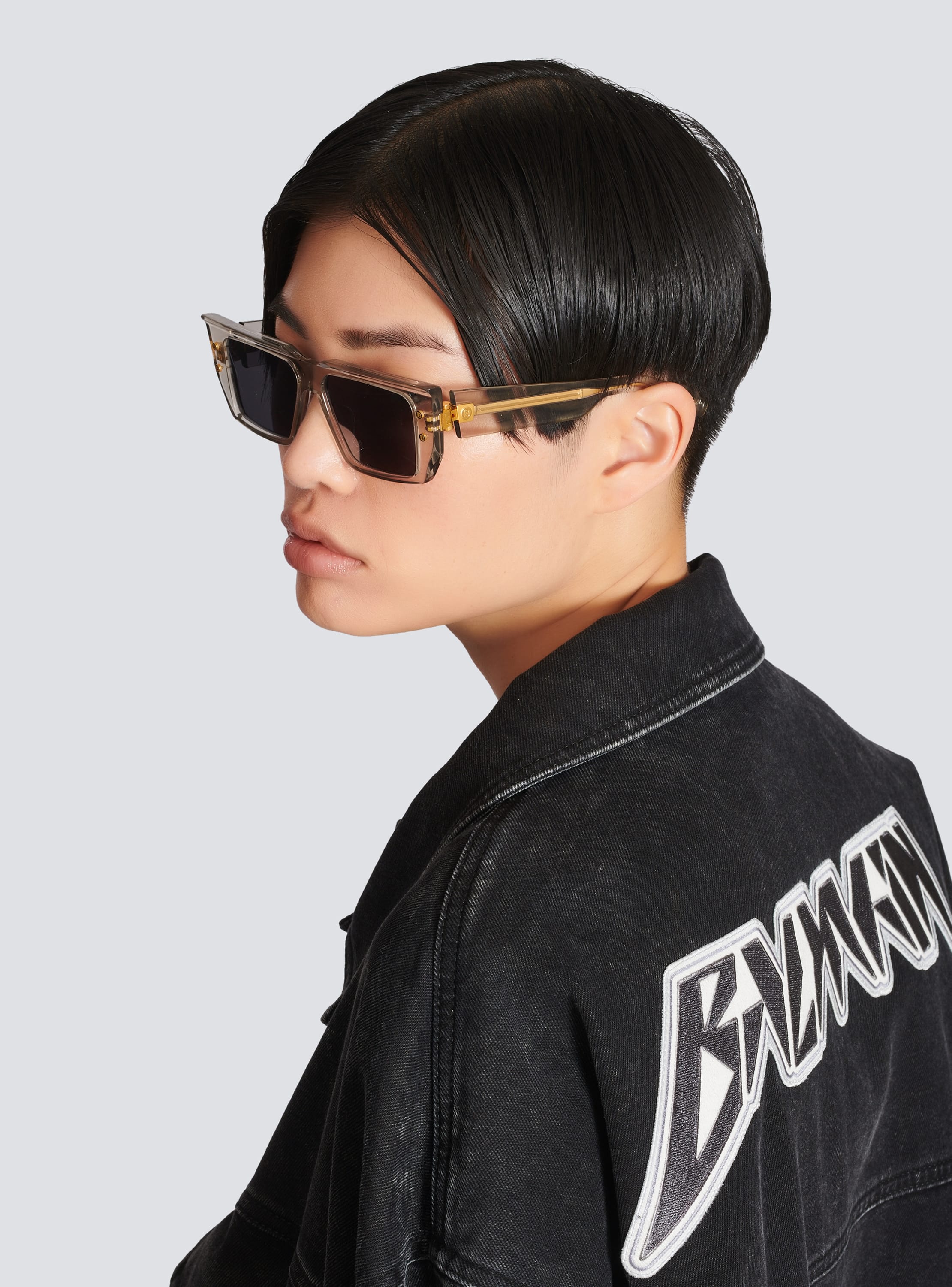 Logo Embossed Square Sunglasses in Black - Balmain