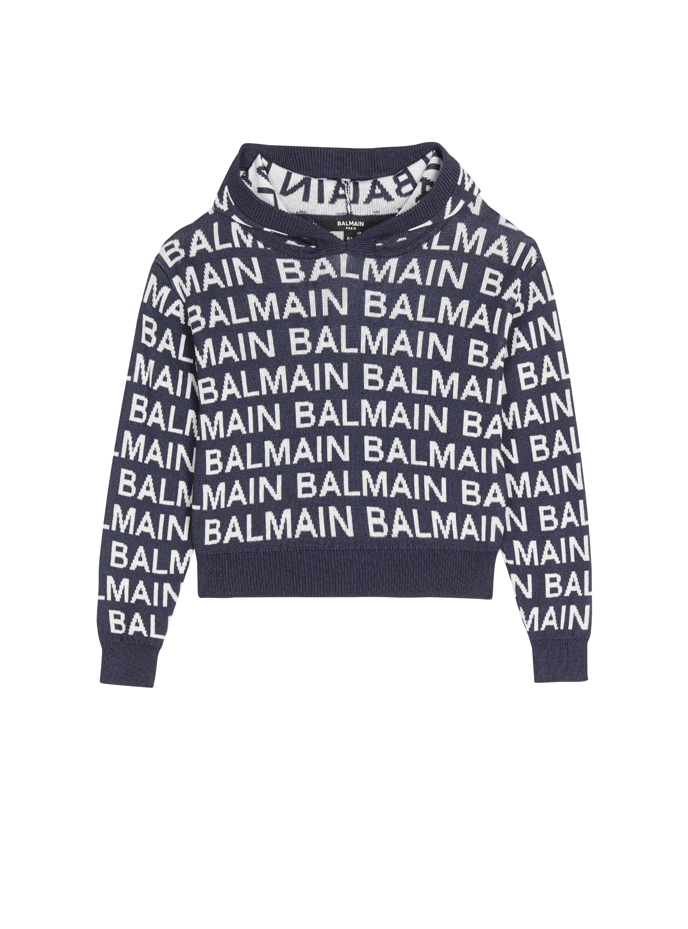 Knit hoodie with Balmain logos black - Child | BALMAIN