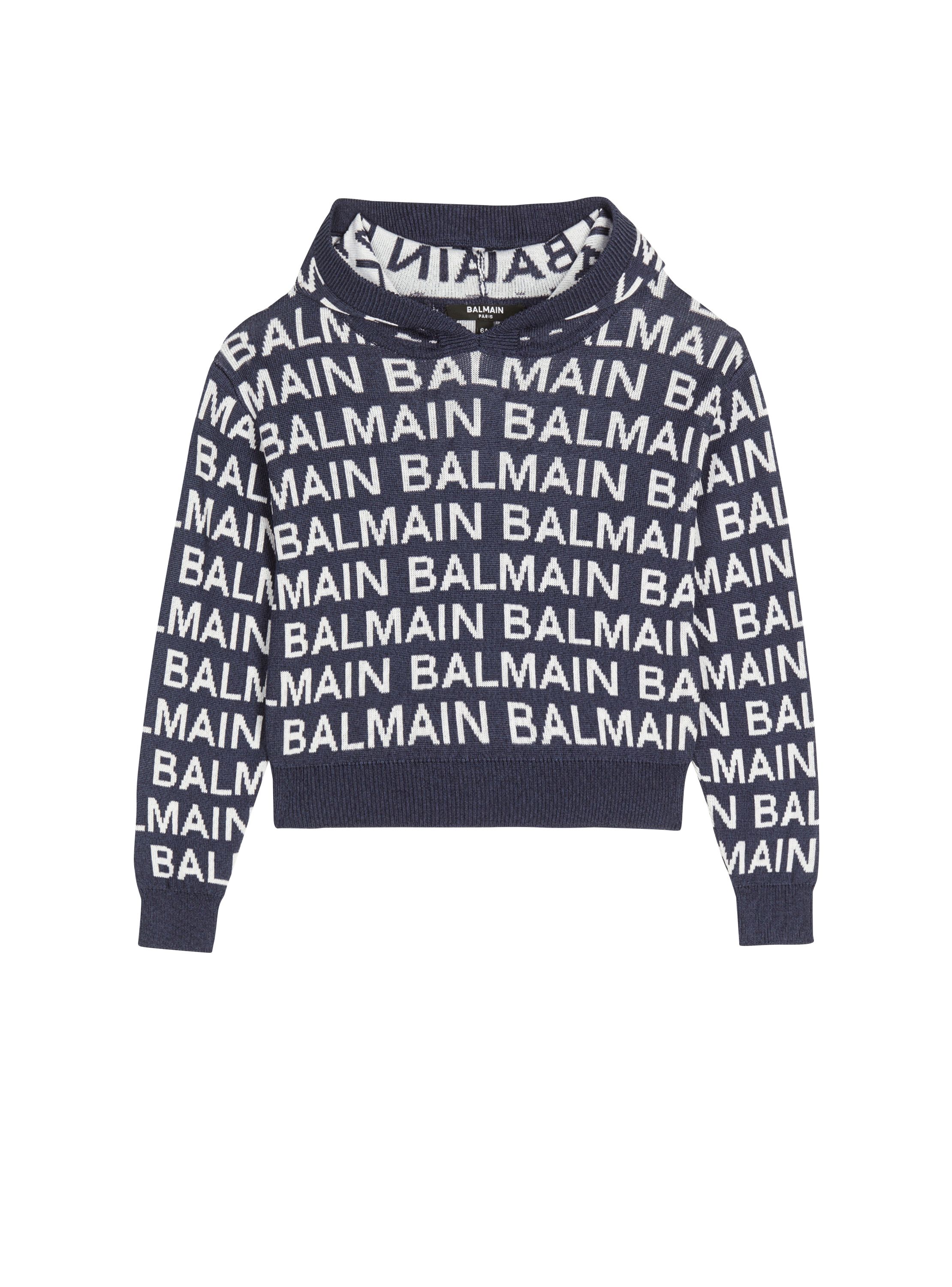 Knit hoodie with Balmain logos