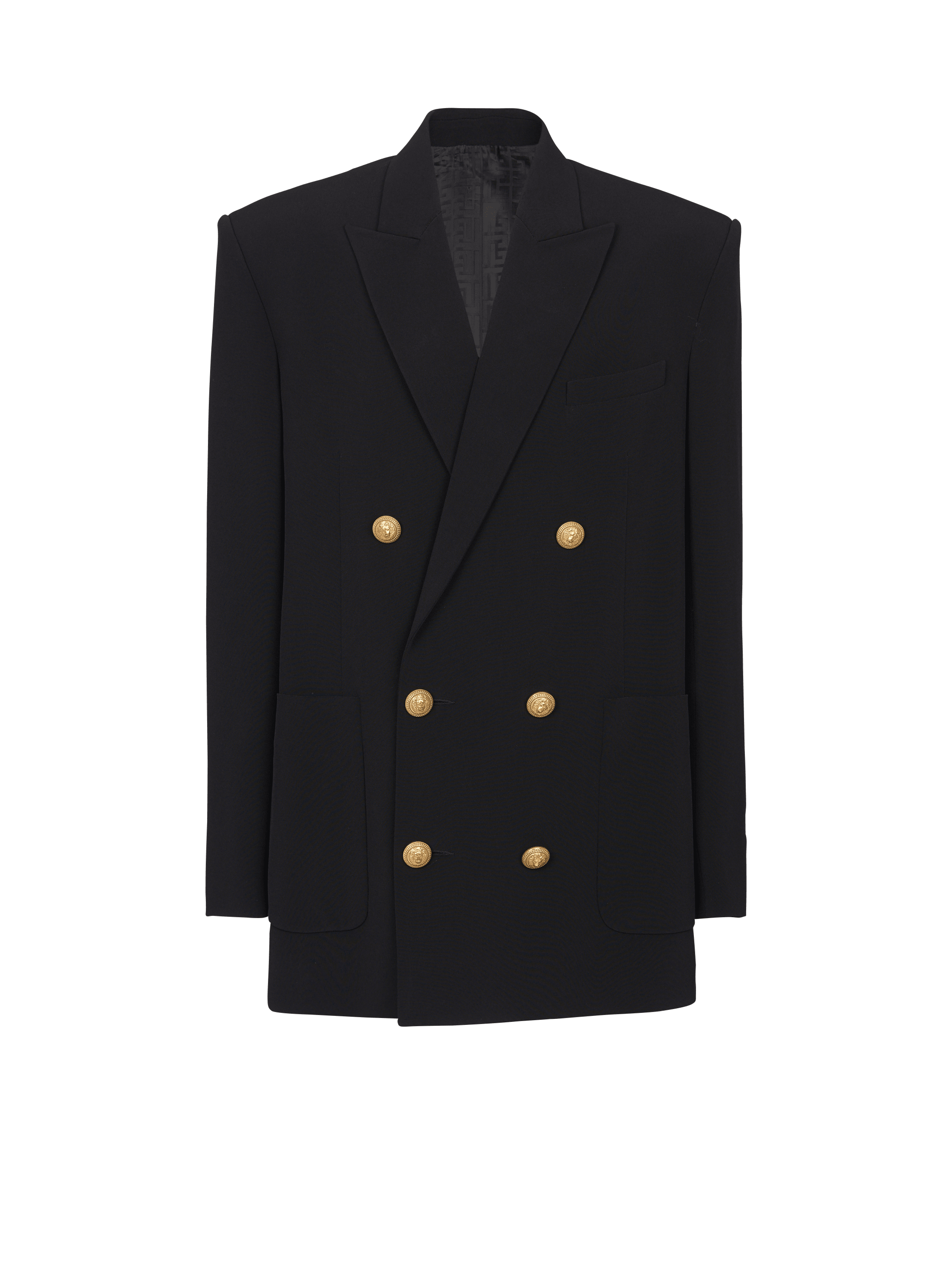 Crepe jacket with double-breasted button fastening, black, hi-res
