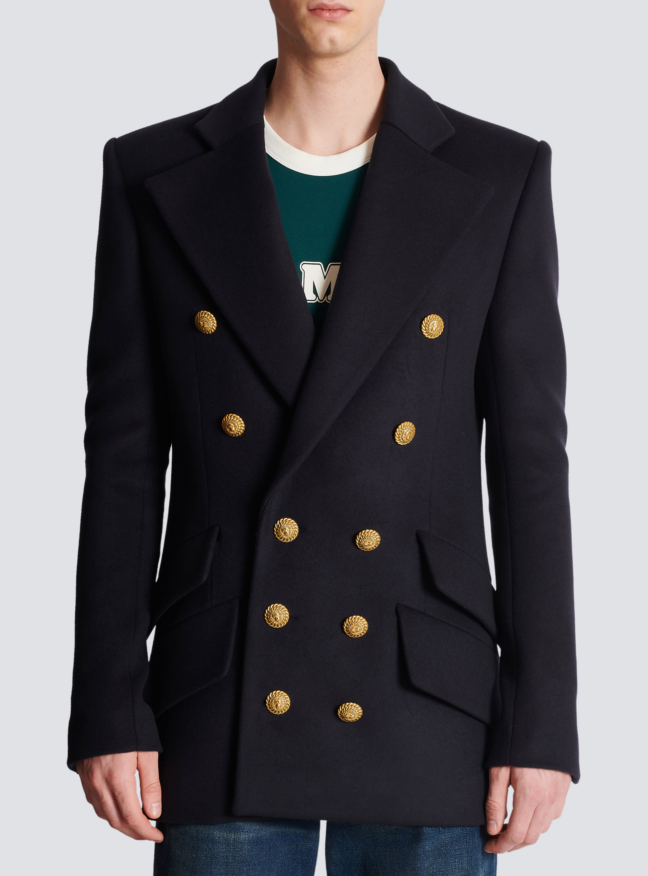 Balmain Long Wool Military Style Coat