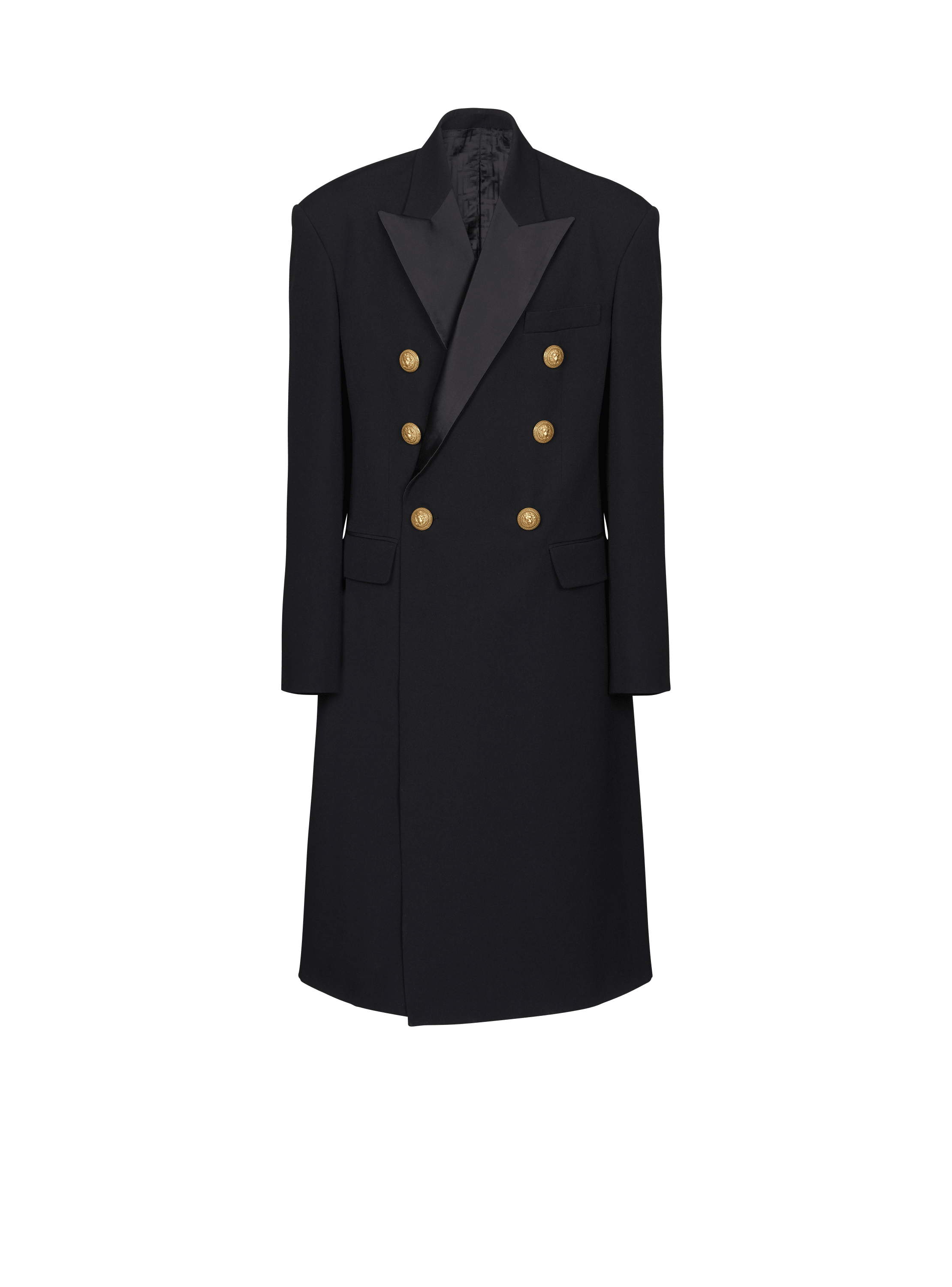Long military-style coat, black, hi-res